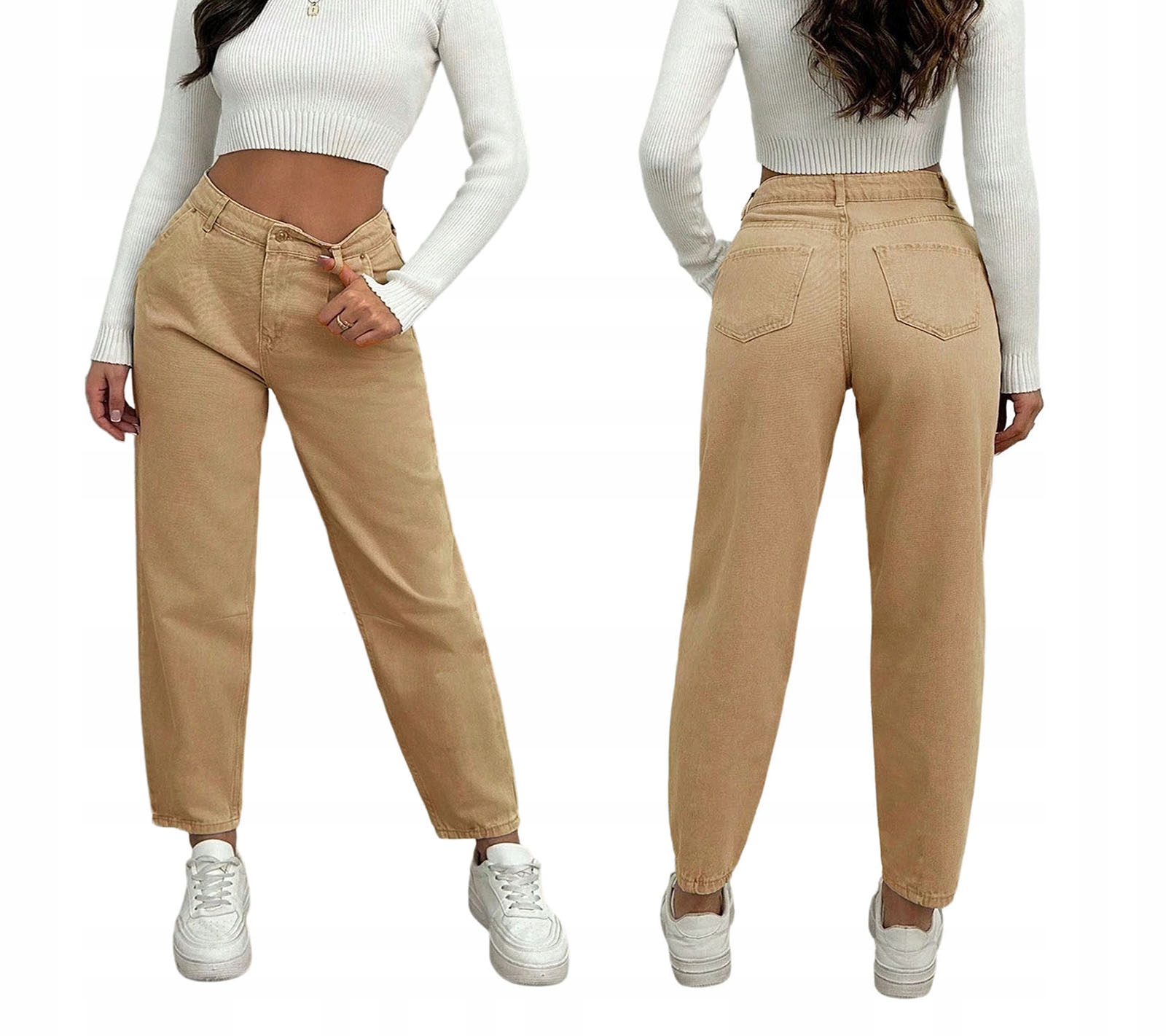 M.sara Kalhoty Balloon Fit Béžové Dámské Volné Široké Nohavice Džíny