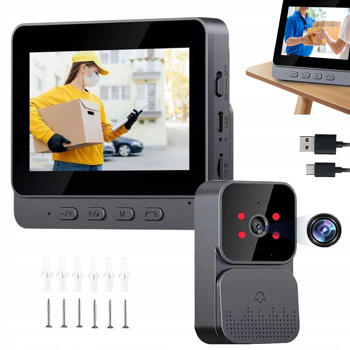 4.3'' Bezdrátový Zvonek Pro Automatické Ukládání Dveří