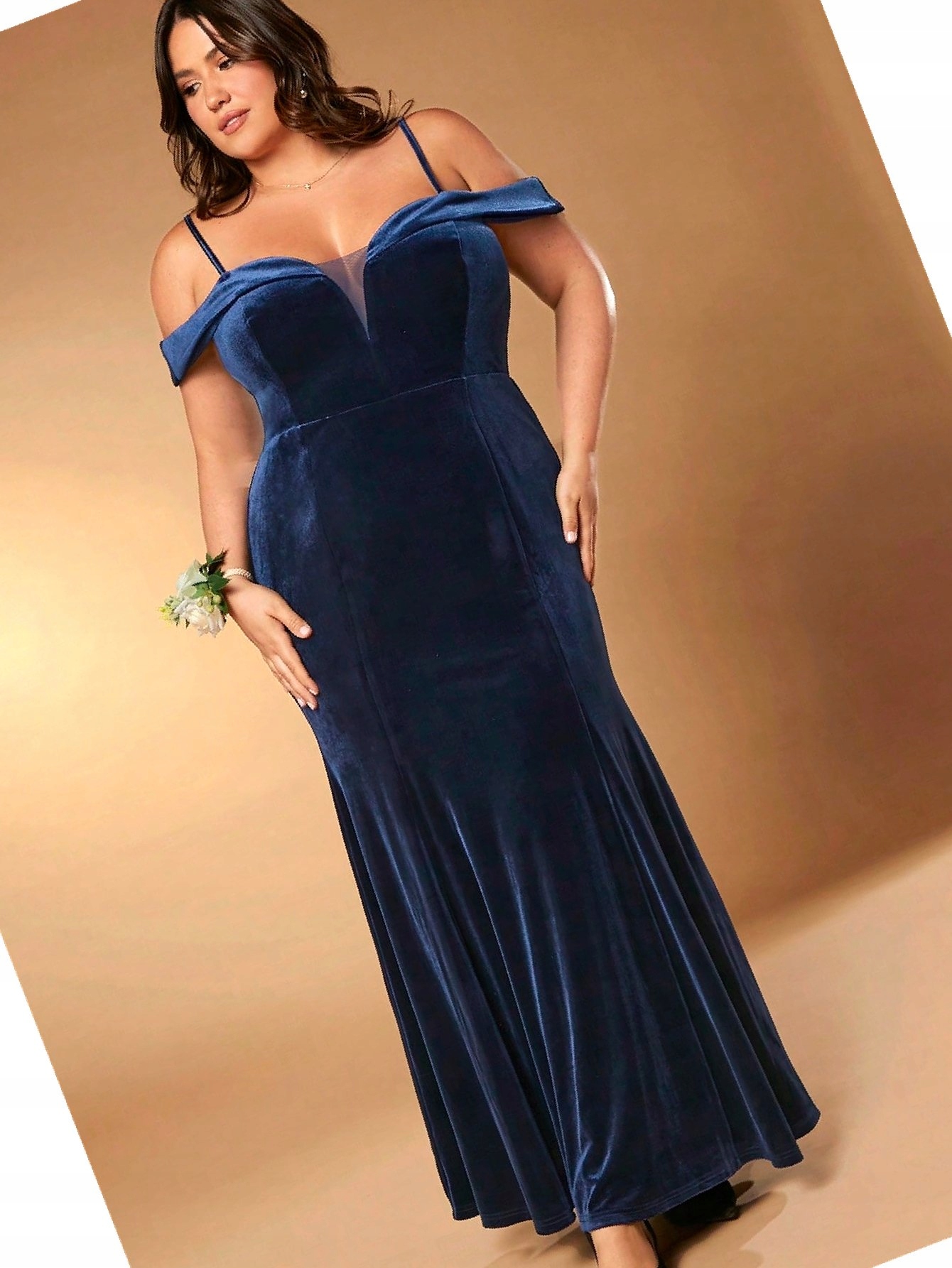 Šaty Sametová Koktejlová Maxi Velurová Syréna Tmavě modrá XXL 44