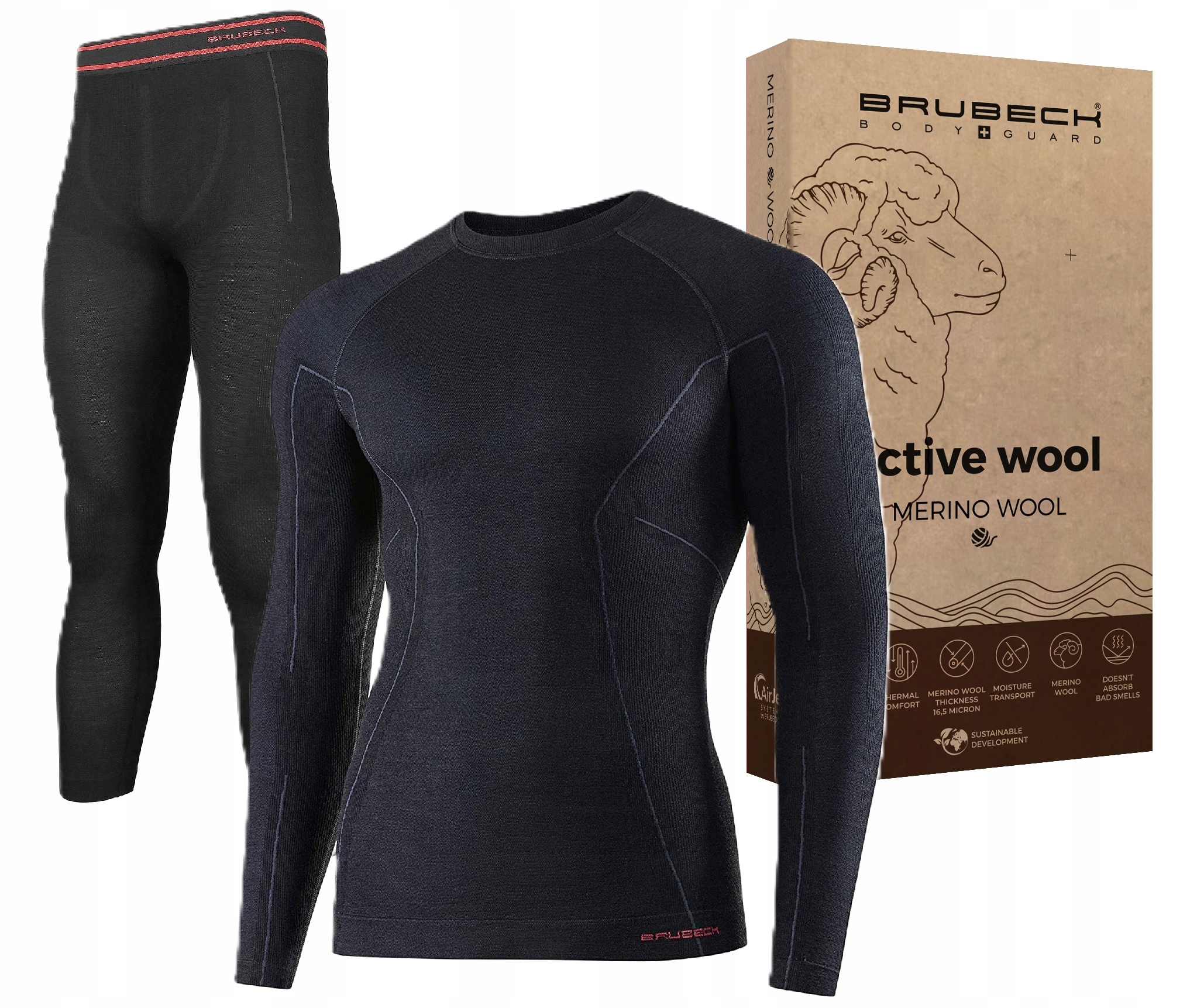 Męska Oddychająca Bielizna Termiczna Z Wełny Merynos Brubeck Active WO0L -L