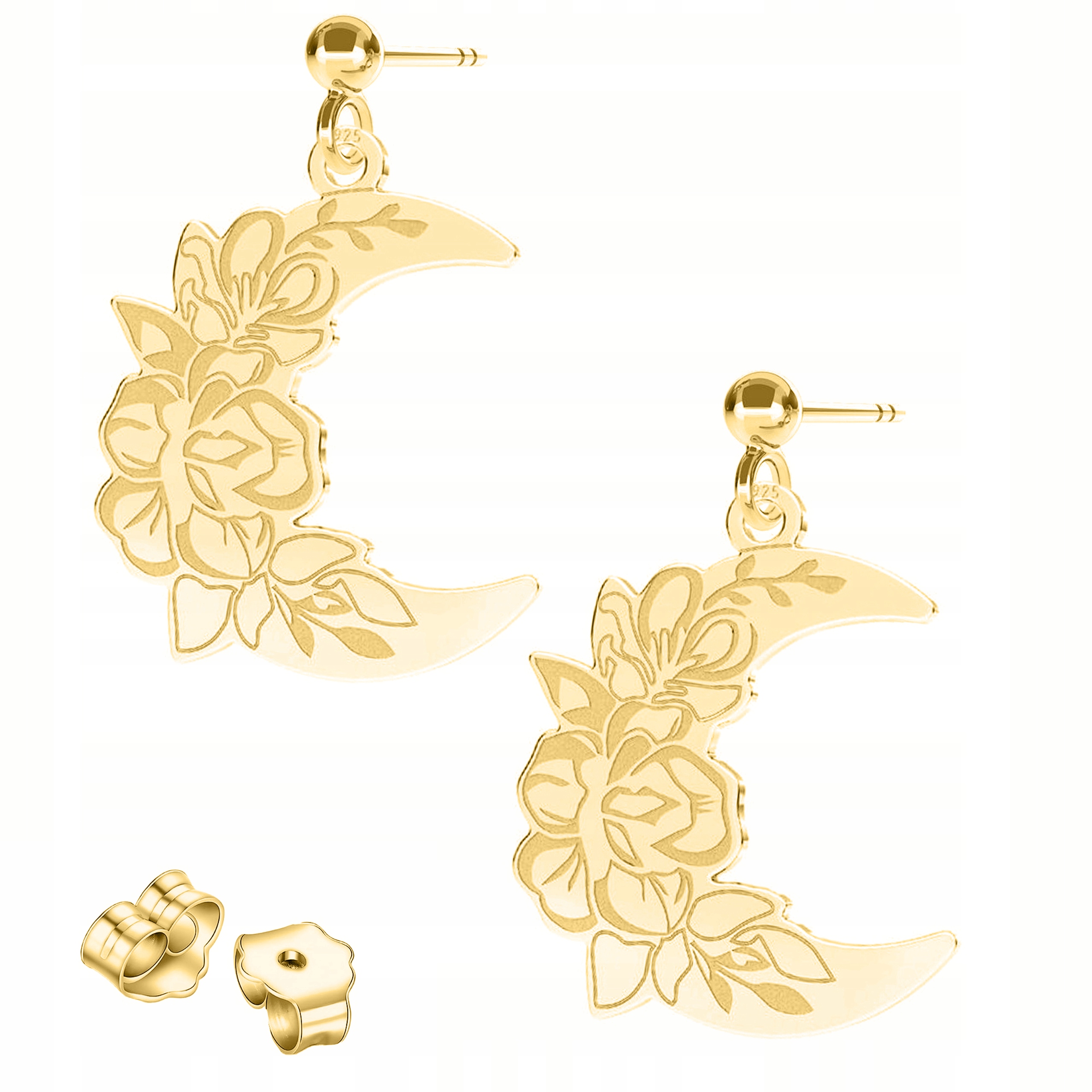 Zlaté Náušnice Měsíční plechy s měsícem a půlměsícem Stříbro 925