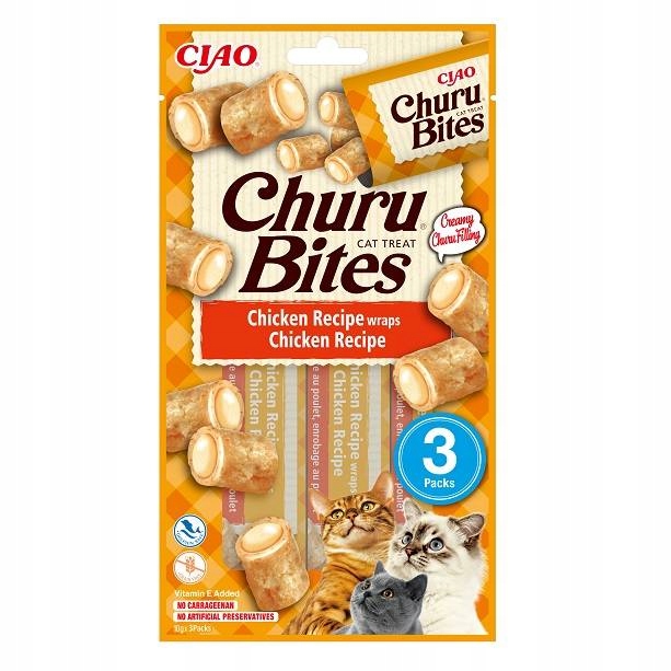 Inaba Churu Bites Wrapy s kuřecím masem – pamlsek pro kočky – 3x10 g
