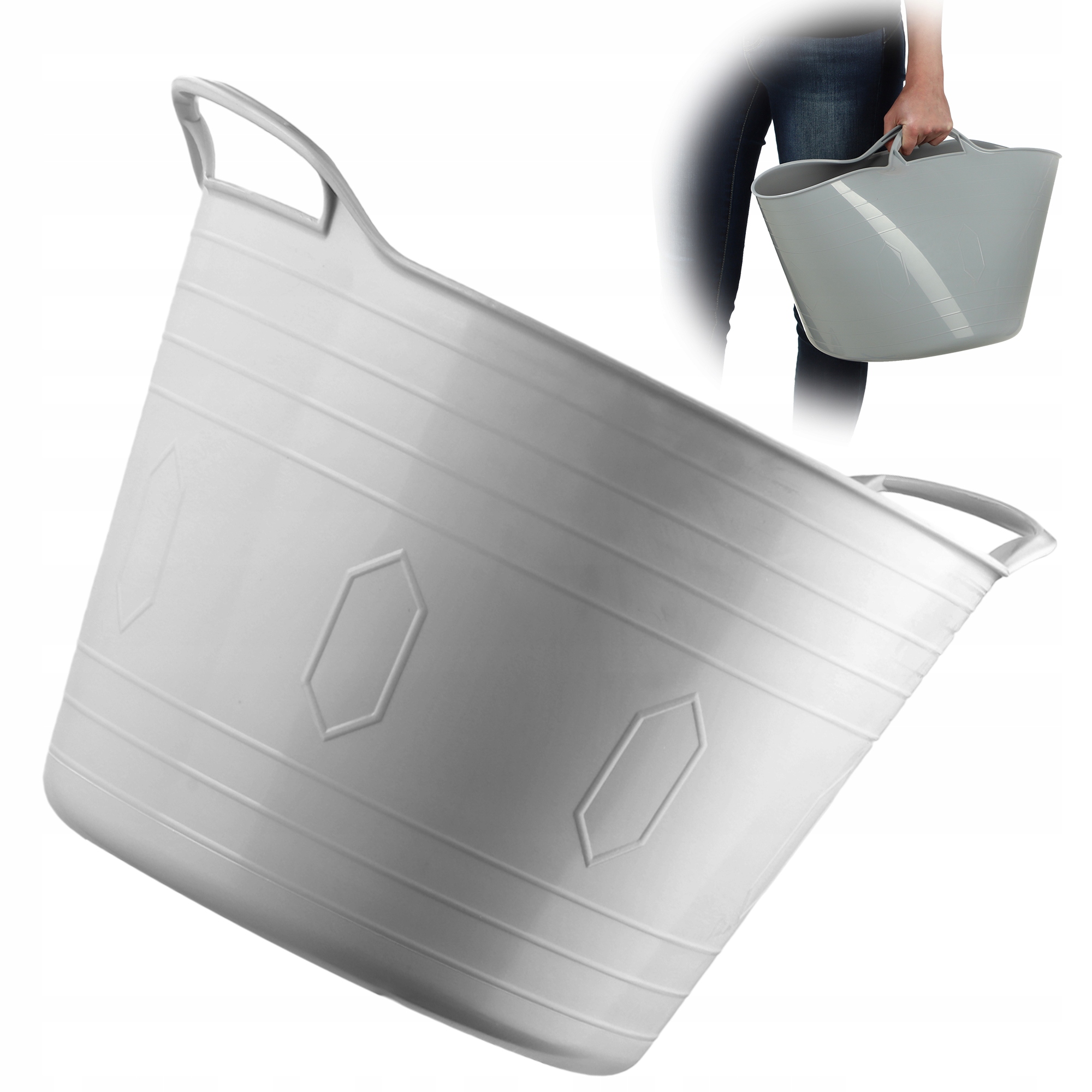 KOSZ KOSZYK ELASTYCZNY POJEMNIK PLASTIKOWY UNIWERSALNY 26L OKRĄGŁY SZARY