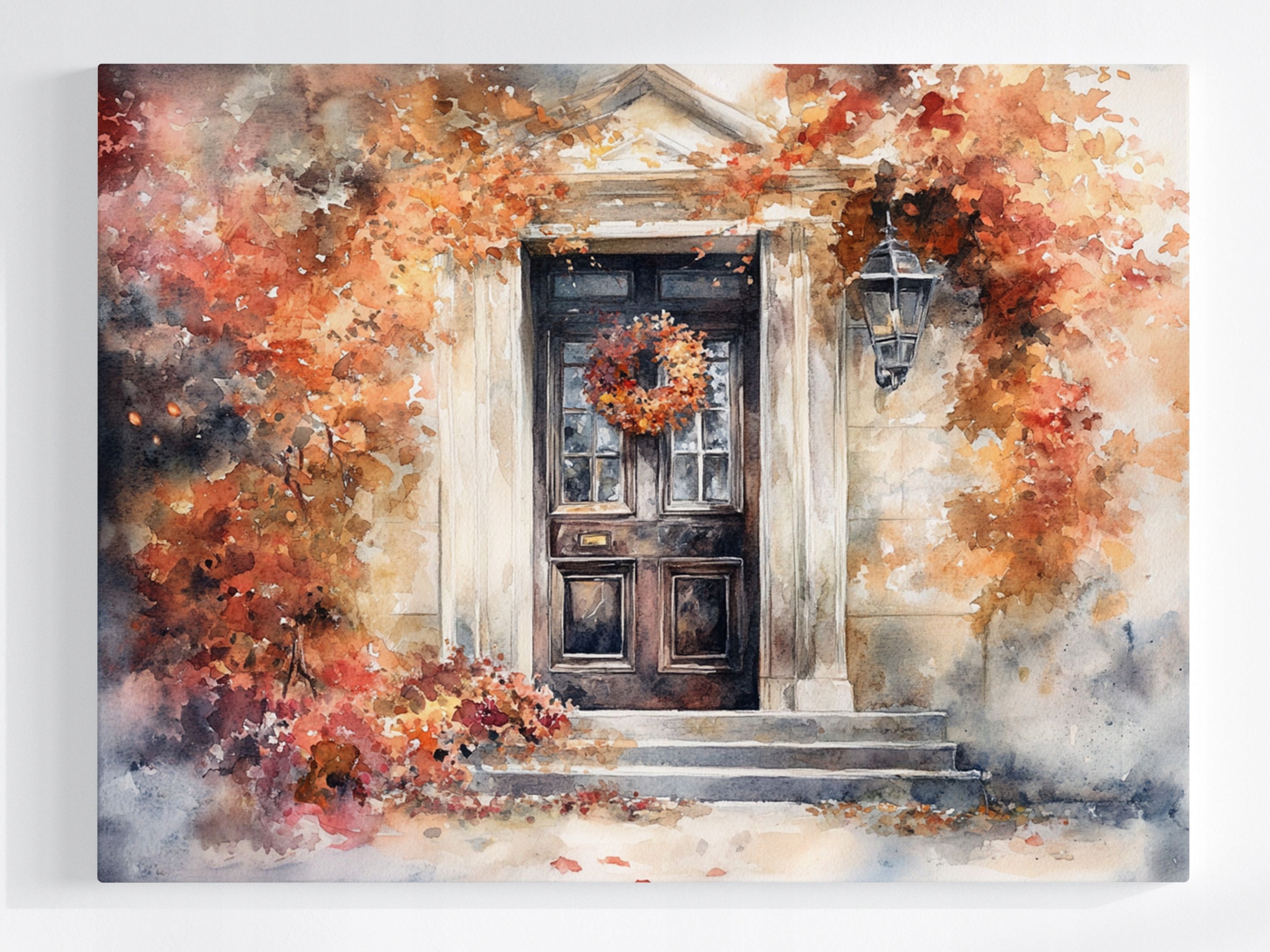 Obraz Na Plátně Canvas Město Dům Dveře Věnec Podzim Dekorace 80x60