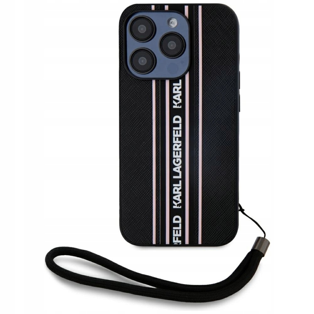 Etui Karl Lagerfeld Saffiano Athleisure Stripes Cord iPhone 15 Pro różowe