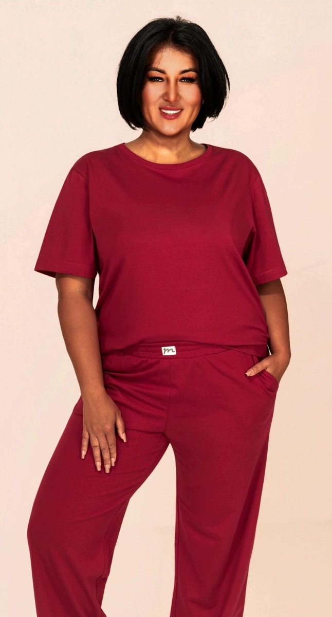 Muzzy Dámské pyžamo s krátkým rukávem a dlouhými kalhotami typu loungewear bordo R: M