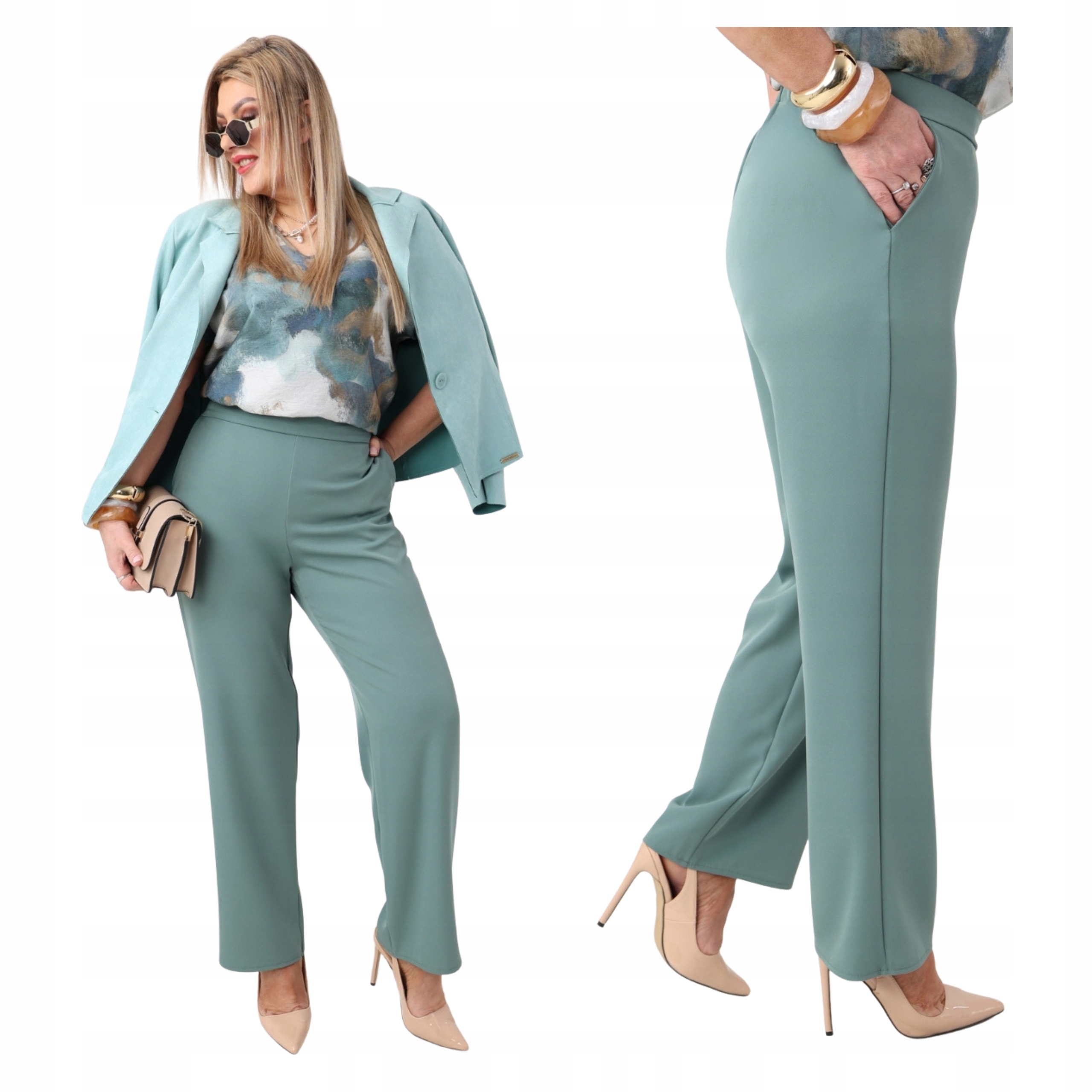 spodnie na gumce zwiewne duże rozmiary Polski Producent szerokie