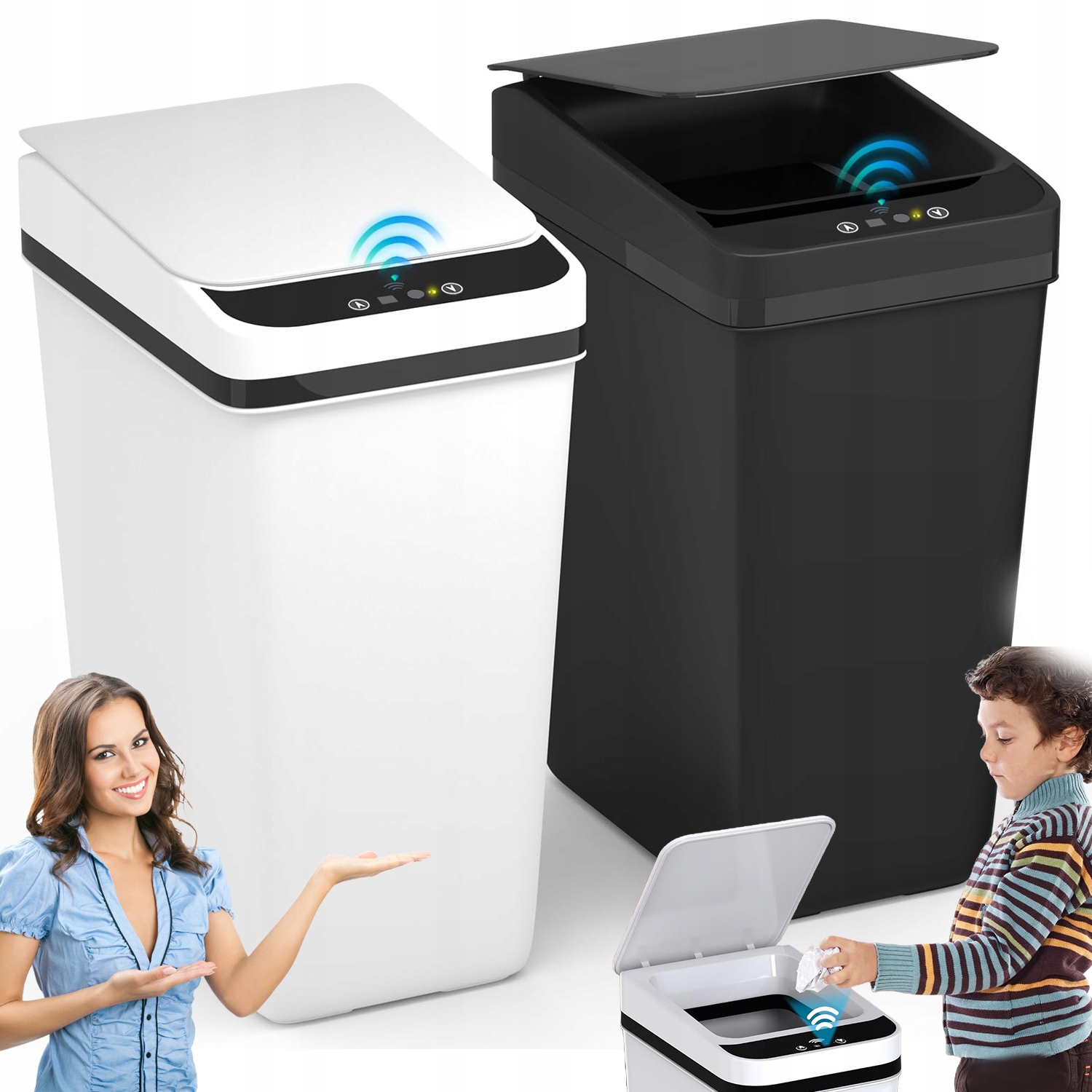 Levně Automatický Odpadkový Koš s kancelářským víkem, uzamykatelný, bílý černý, 12 l