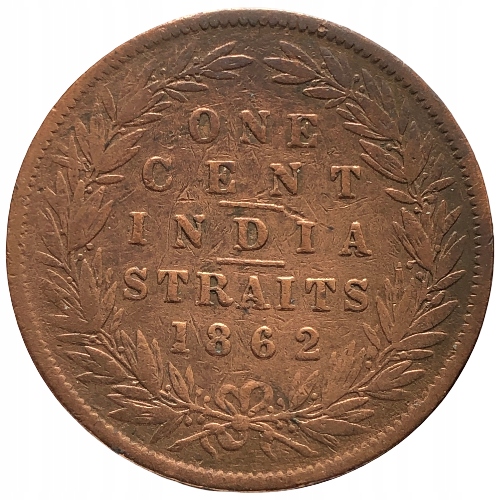 55630. Straits Settlements, 1 cent, 1862r.