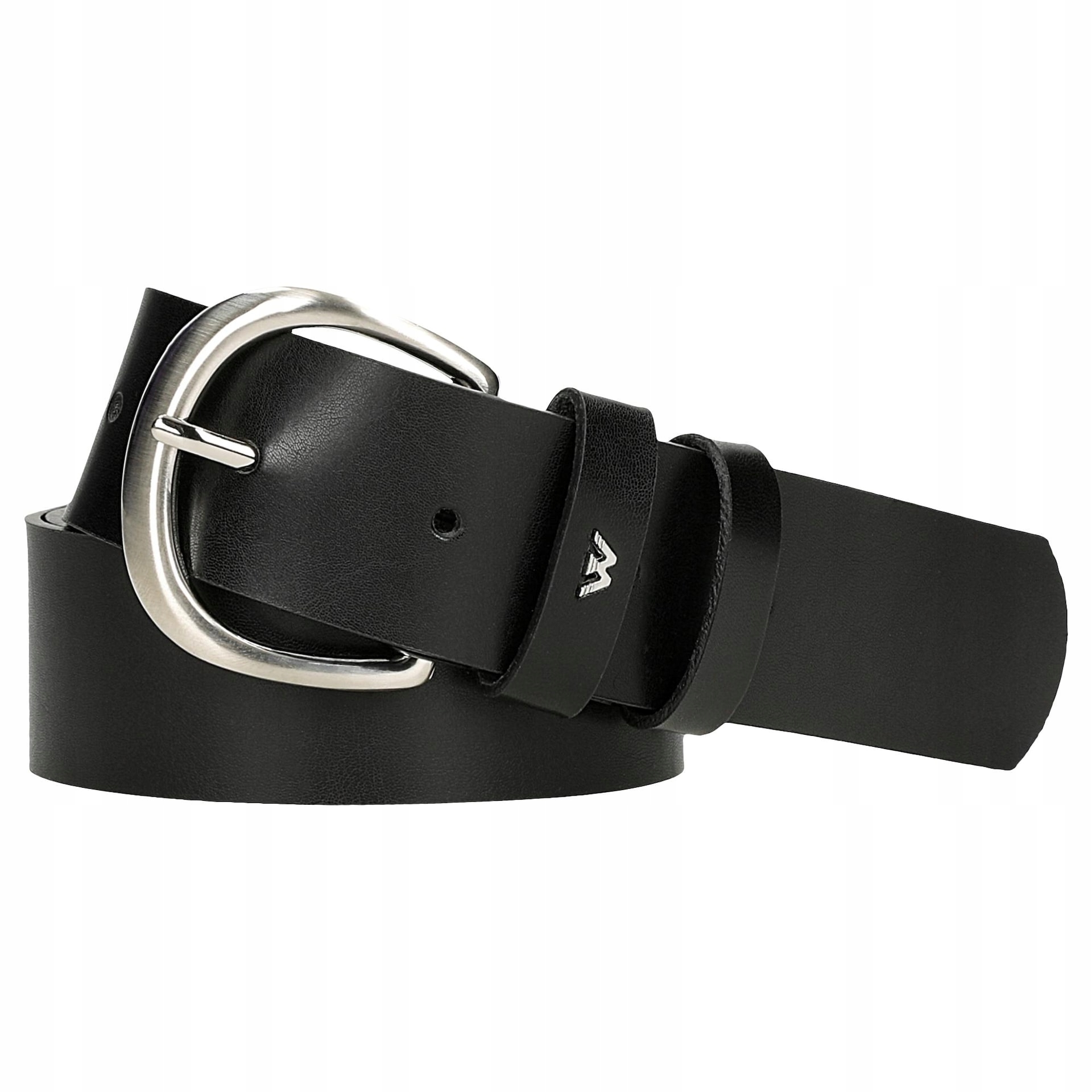 Pasek damski czarny skórzany ze srebrną klamrą Wojas