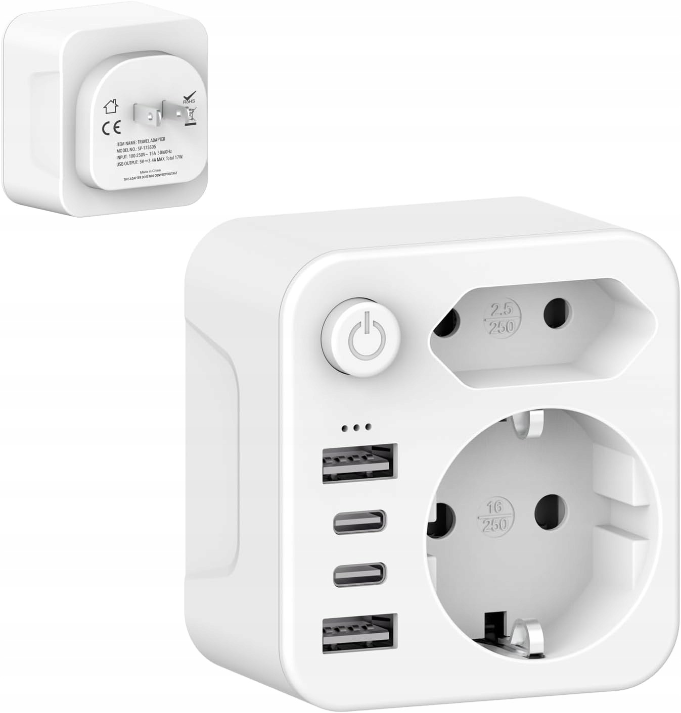 Adapter podróżny Japonia typ A 2 gniazda Schuko do Usa i Kanady biały