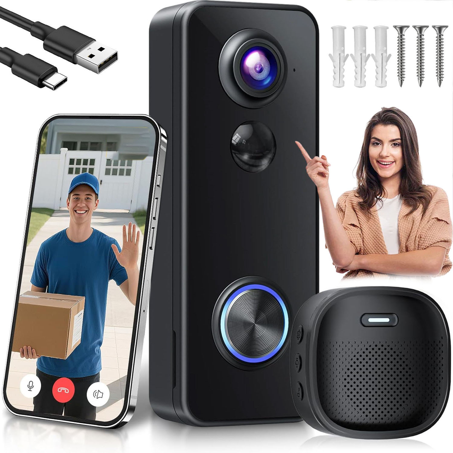 Videodomofon Monitor Bezdrátový Videozvonek Noční Infračervené Vidění