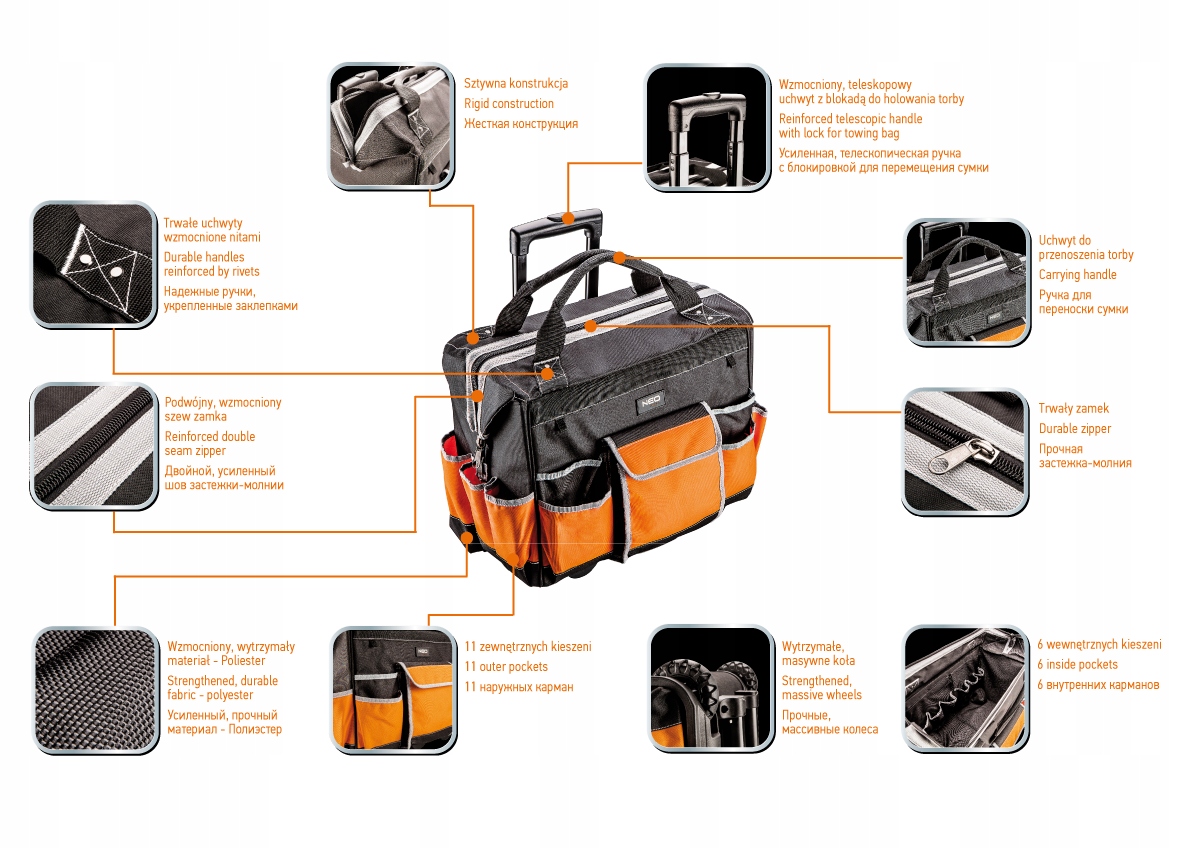 NEO TORBA MONTERSKA NARZĘDZIOWA NA KOŁACH 84-302 Liczba kieszeni 10