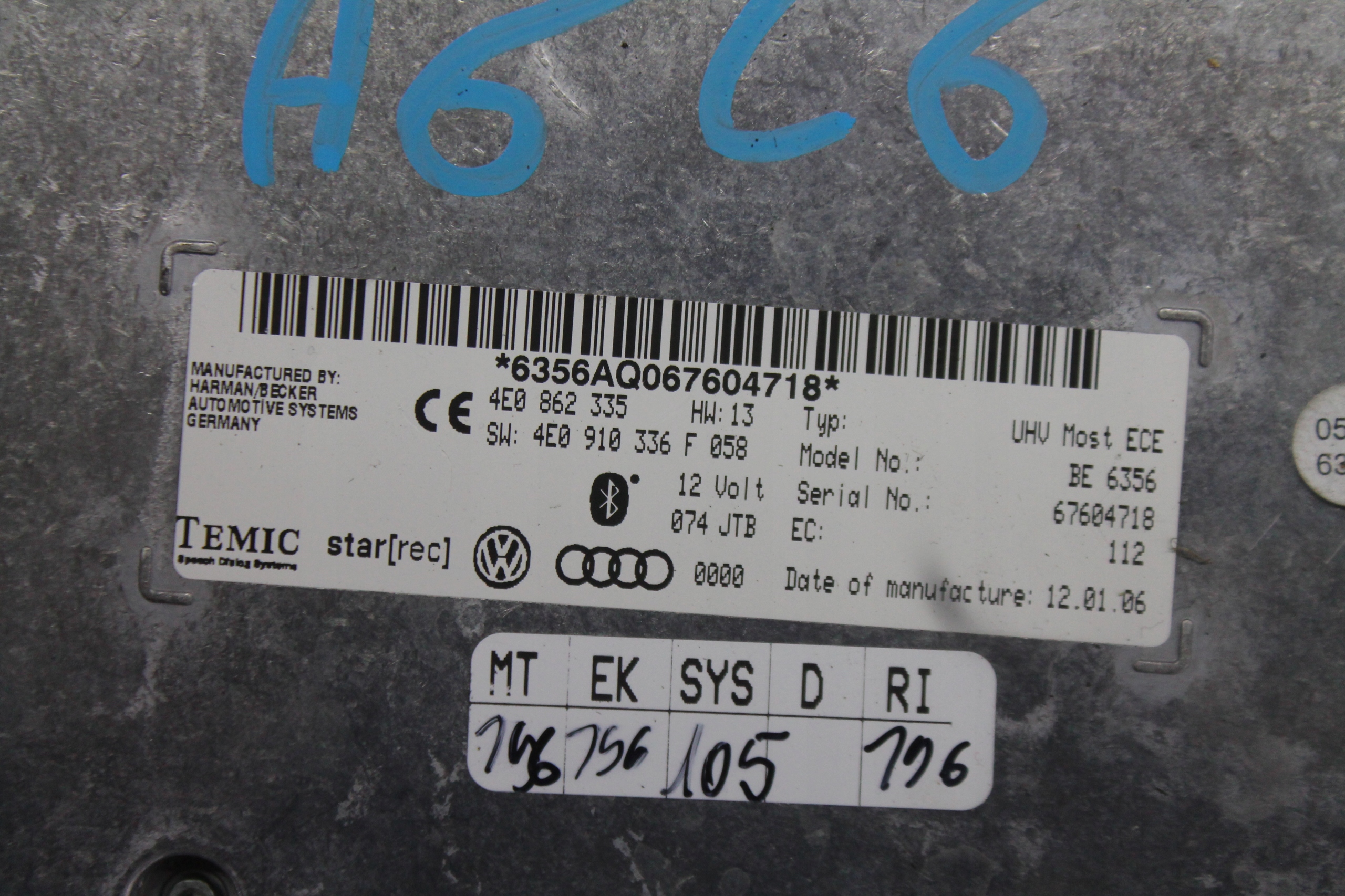 Module BLUETOOTH 4E0910336F AUDI A6 C6 04-11