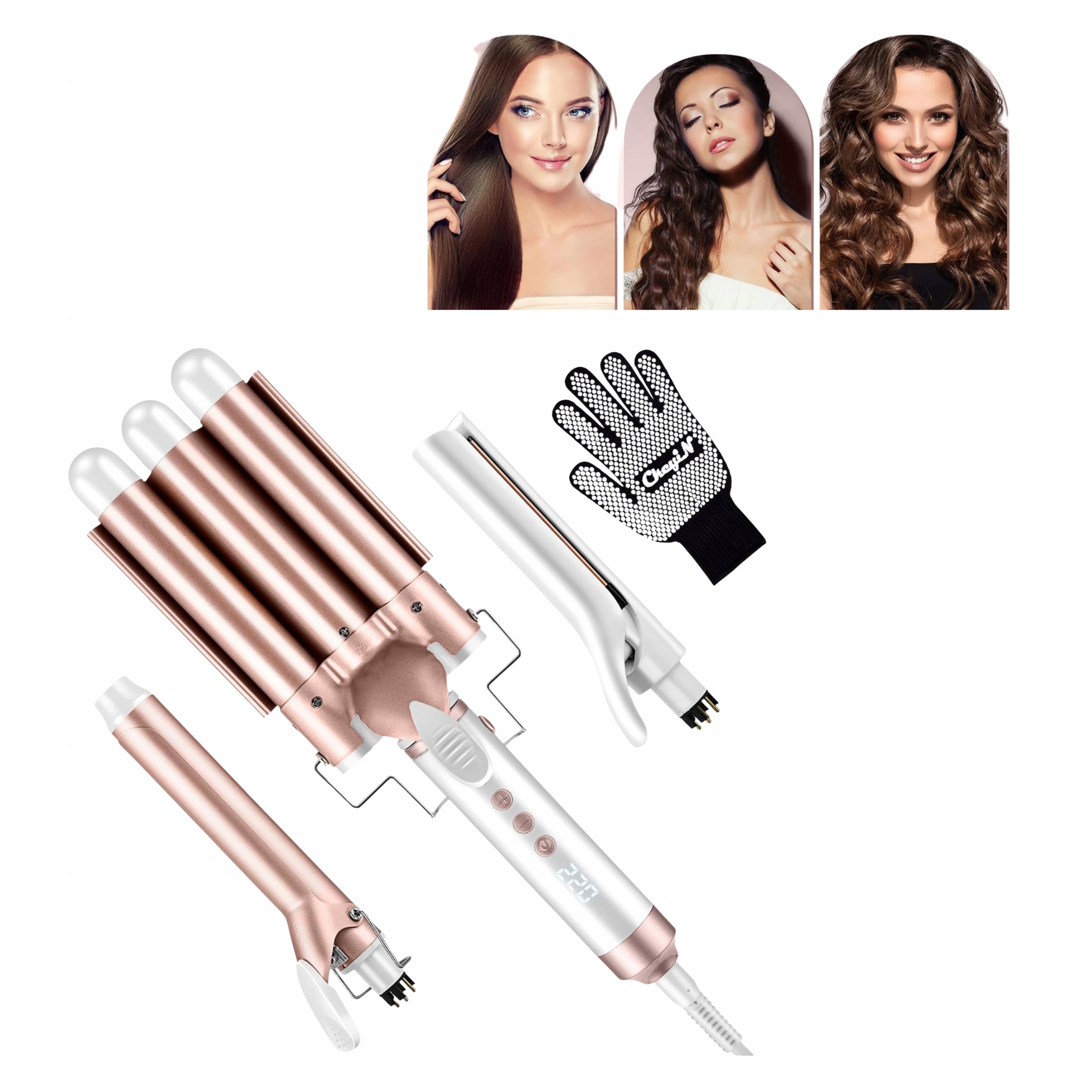 Kulma 3v1 Sada pro styling vlasů LCD keramická vlnovka