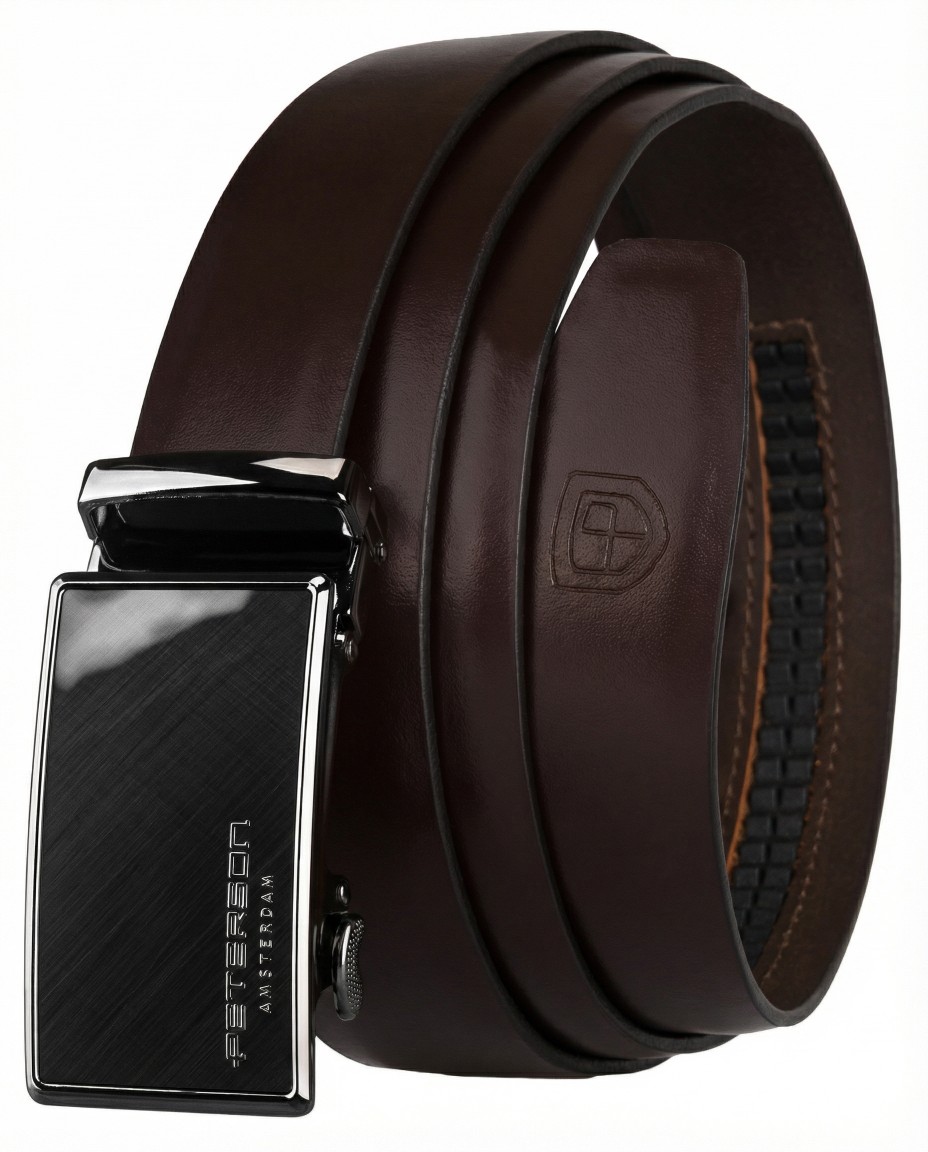 Pasek męski brązowy ze skóry naturalnej do spodni automat klamra Peterson