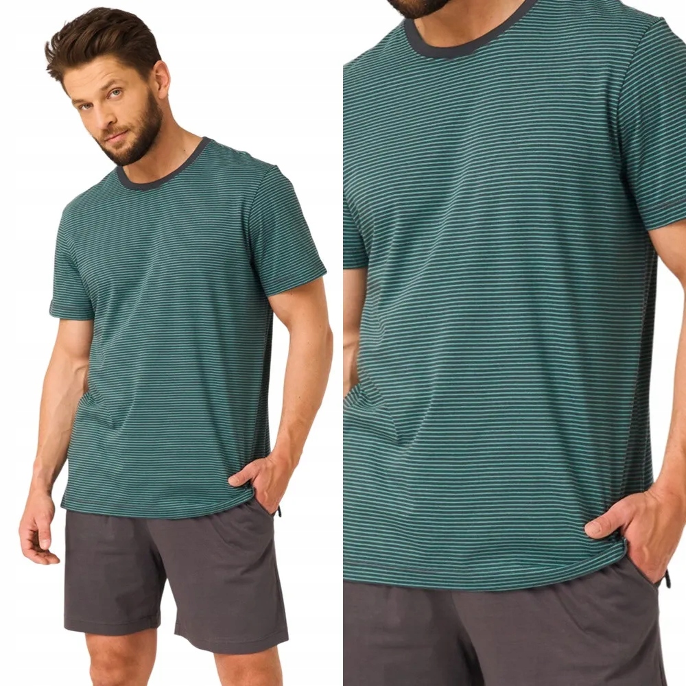 Pánské Pyžamo Key 317 s proužky L 48 Tmavě zelená