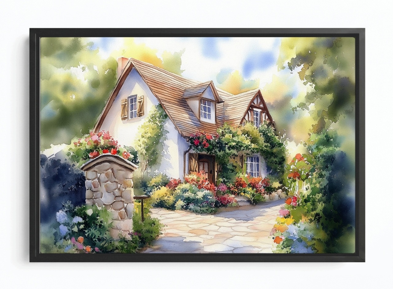 Obraz Rám Americký Box Krajina Dům Zahrada Květiny Vesnice Idyla 60x40