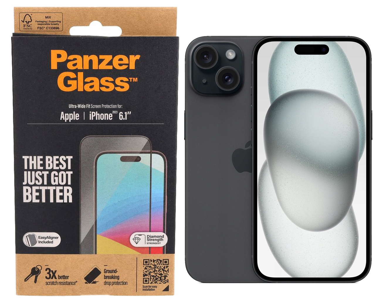 Tvrzené Sklo Ultra-Wide Fit EasyAligner PanzerGlass pro iPhone 15