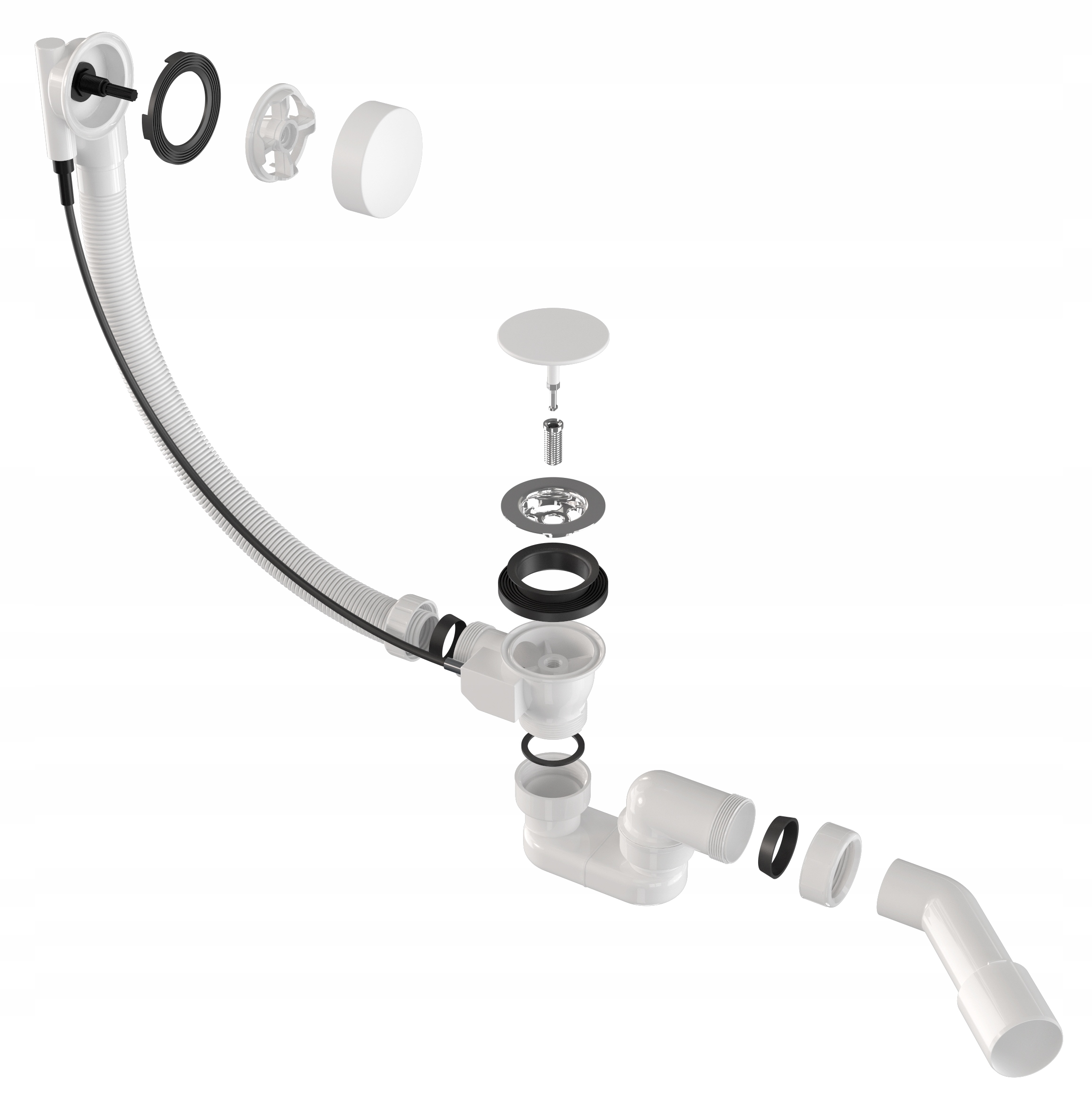 Kúpeľňový Vaňový Sifón Biely, Automatická Zátka, Štandardný Gombík