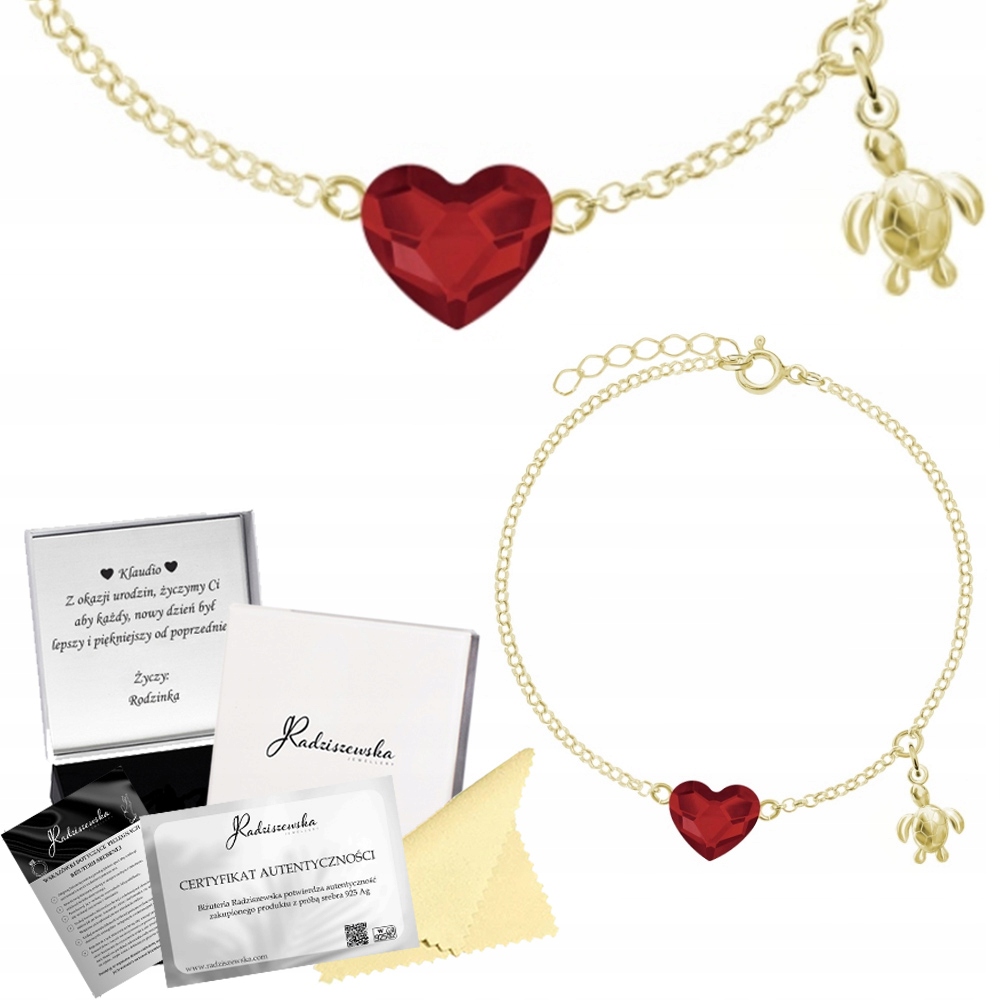 Zlatý Náramek Se Srdíčkem Želva Stříbro 925 Dárek Žena Přání