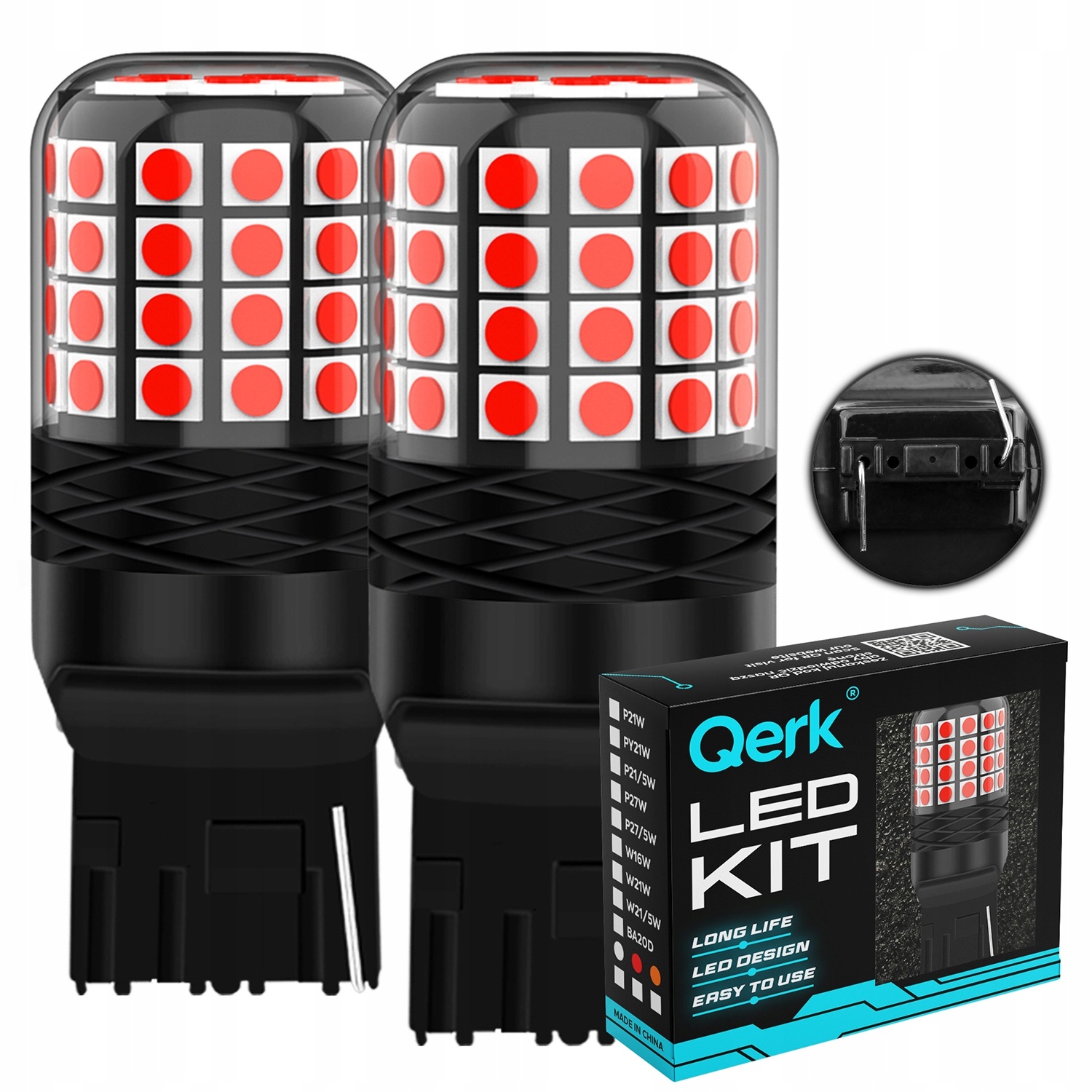 Żarówki Led W21W T20 Qerk A2200 czerwona stopu pozycja tył Canbus kpl 2szt