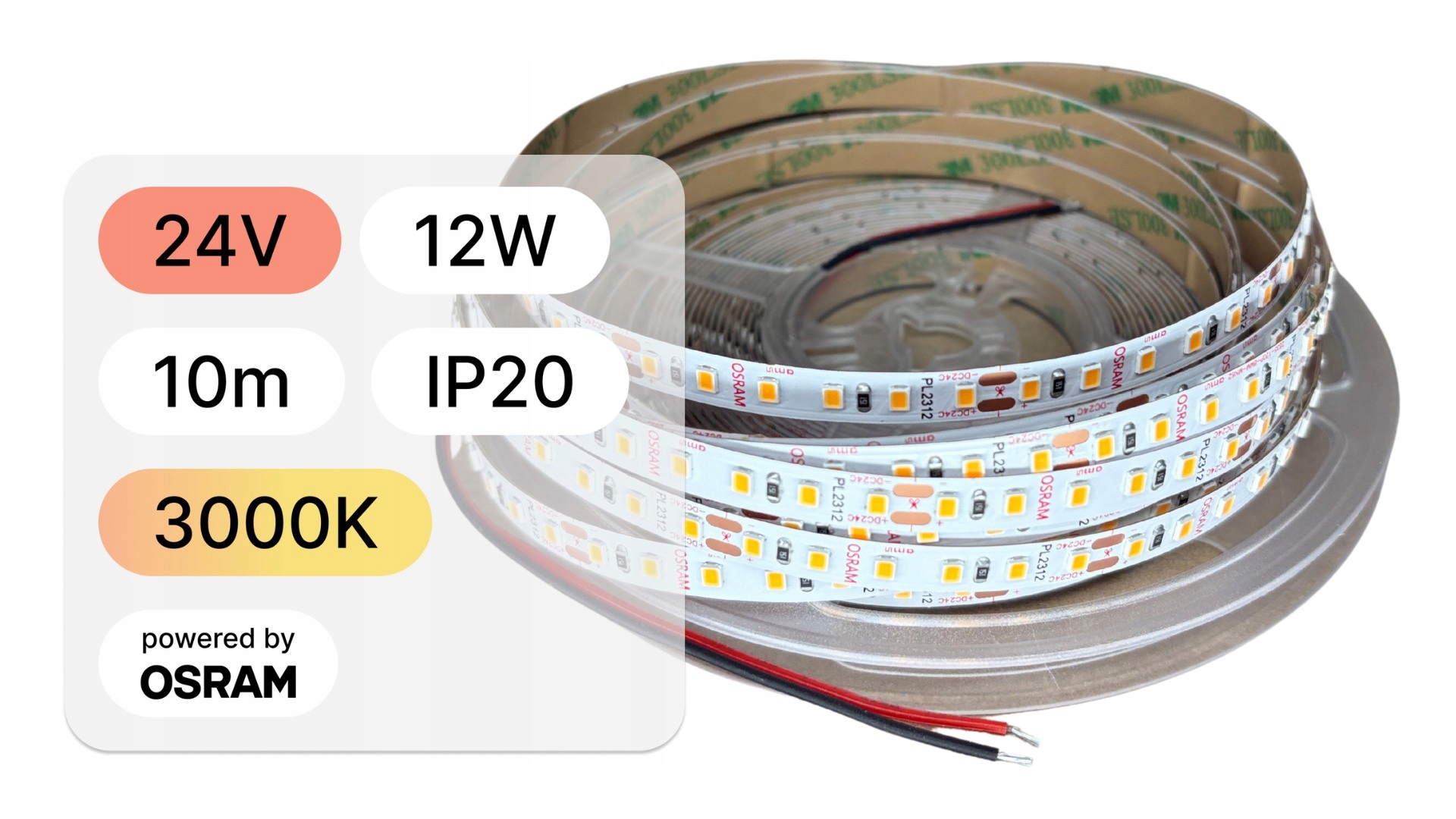 Led Páska Osram 2835 12W 24V IP20 120LED/m 3000K teplá RA>92 rolka 10mb