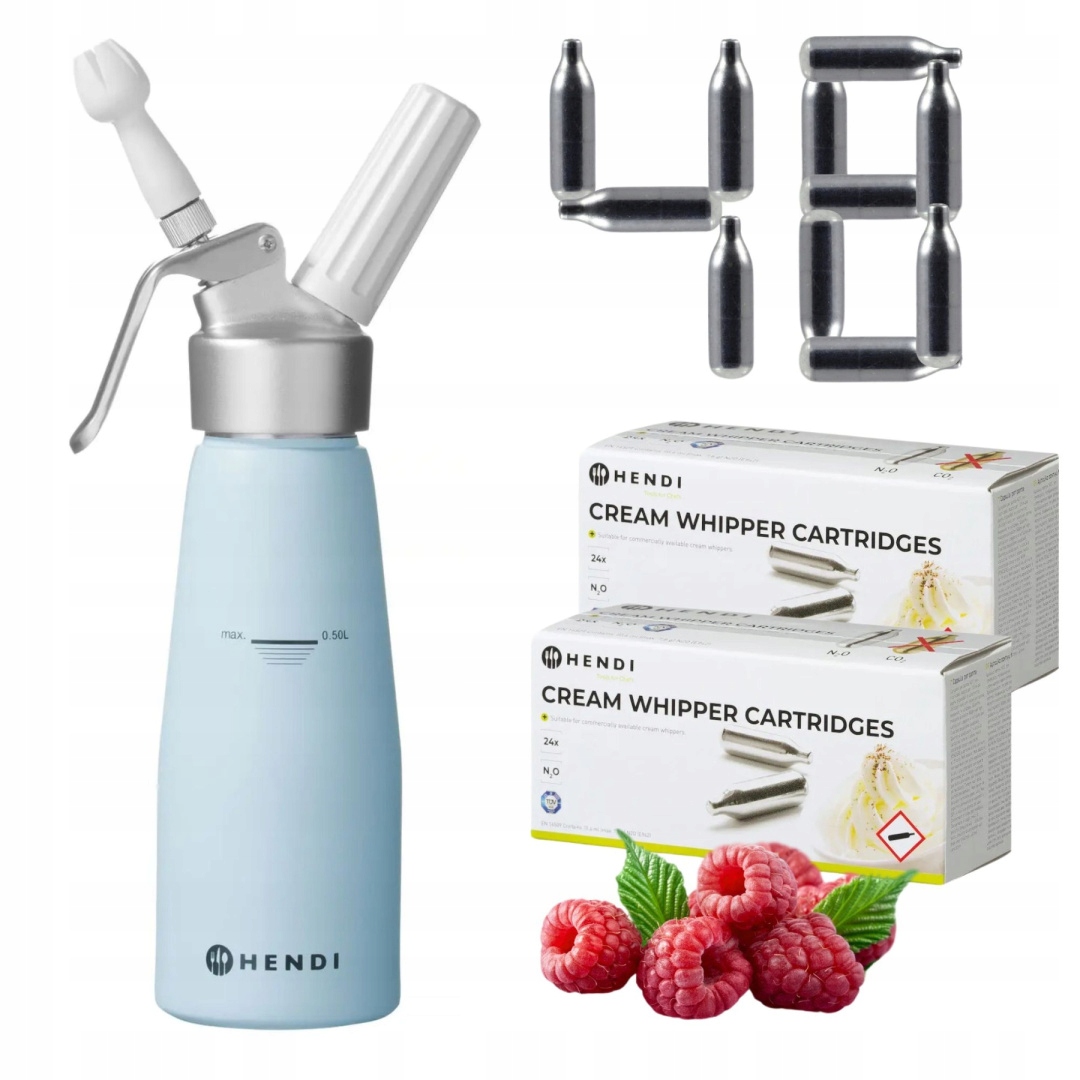 Modrý pastelový sifon na šlehačku 0,5 l 48 nábojů N2O Hendi 975862