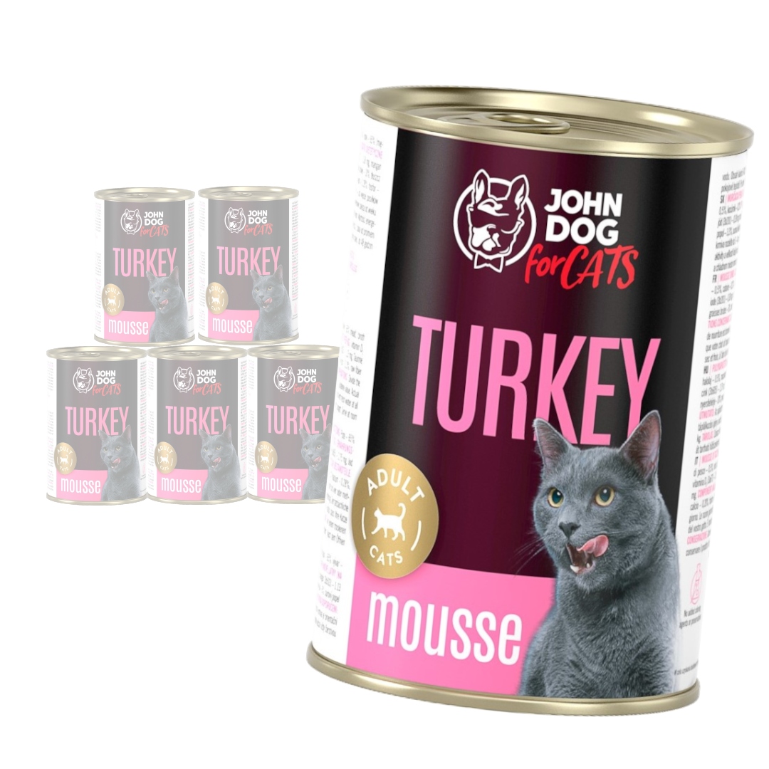John Dog for Cats Mus s krůtím masem 6x400 g Bezobilné Mokré Krmivo Pro Kočky