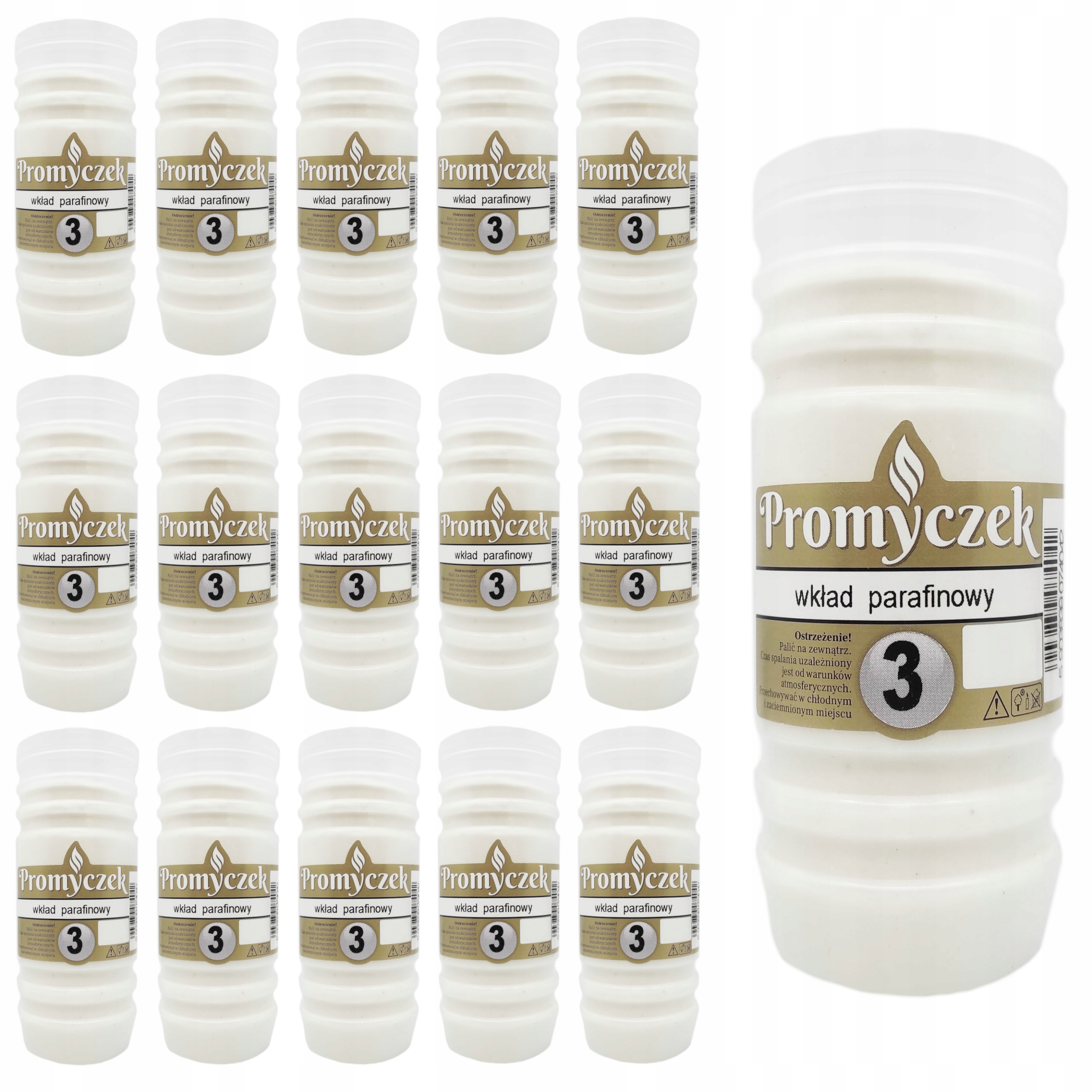 

15 x Wkłady parafinowe do zniczy Promyczek 3d 72h