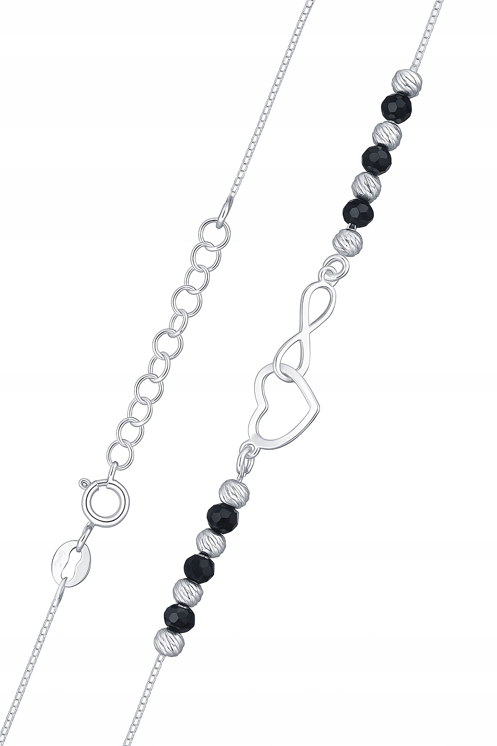 Stříbrný náhrdelník kostka se spinelem nekonečno srdce srdíčko