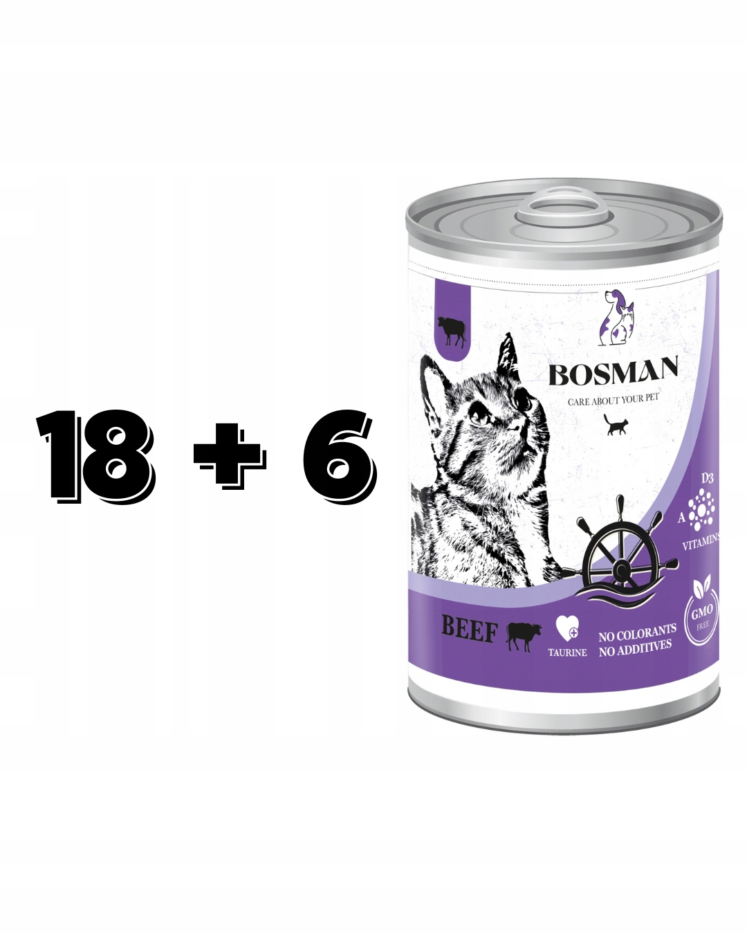 Levně Bosman kompletní vlhké krmivo pro kočky s hovězím masem 18 x 415 g Dárek