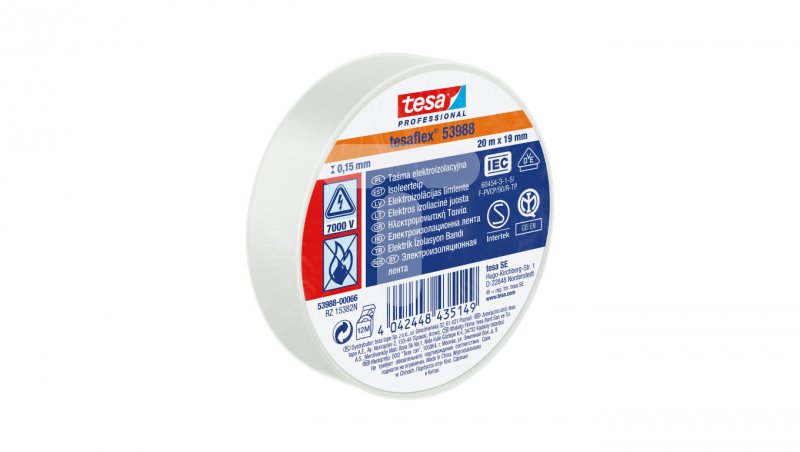 

Taśma elektroizolacyjna 5000V Pvc 20m 19mm biała