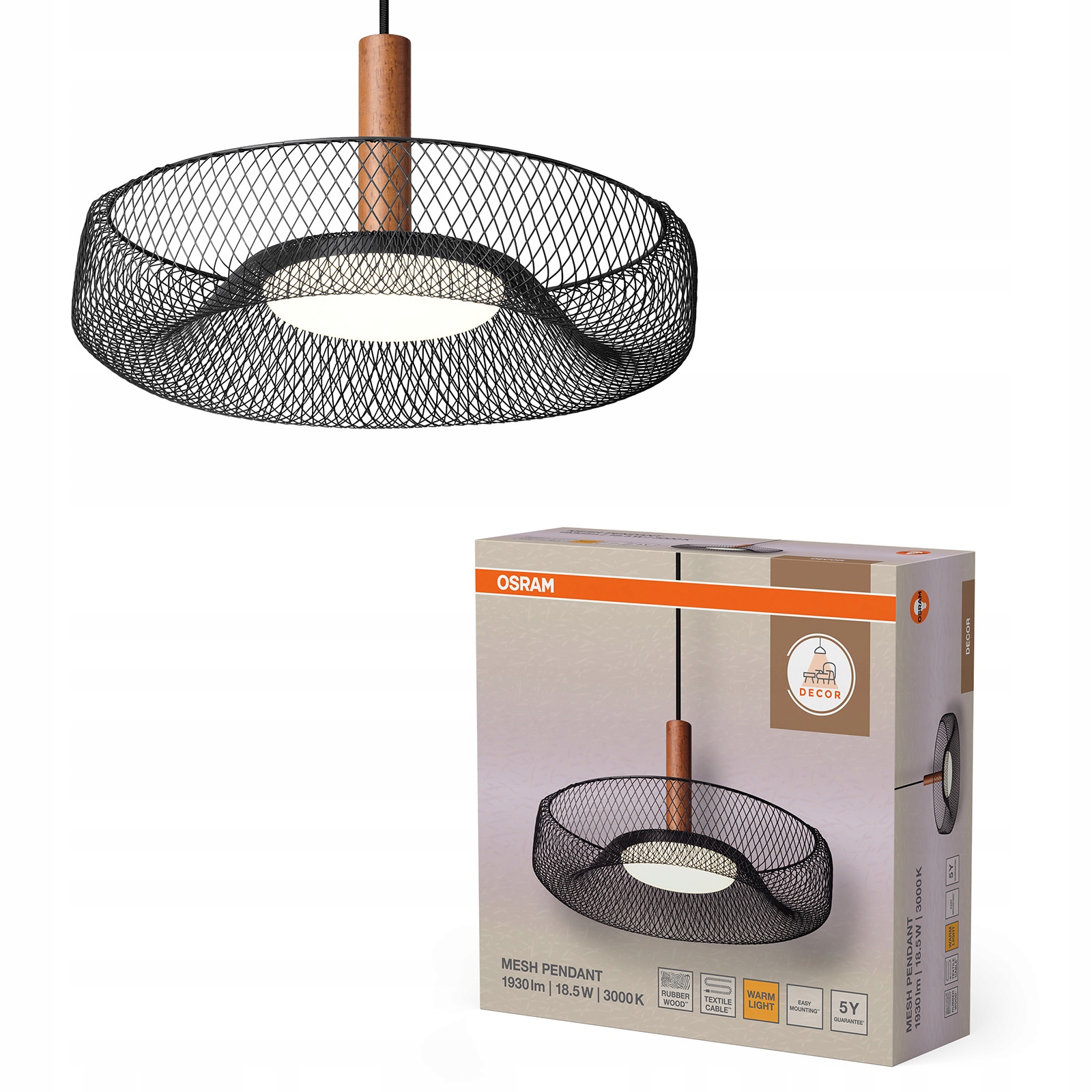 Závěsné Stropní Svítidlo 18.5W 1160lm 3000K 110° Černá Decor Mesh Osram