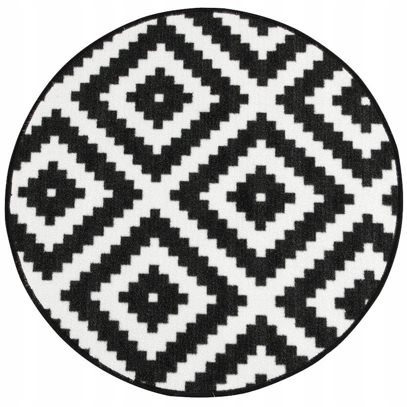 Dywan Okrągły Antypoślizgowy Geometryczny Do Pokoju Czarny Romby śr. 120 cm