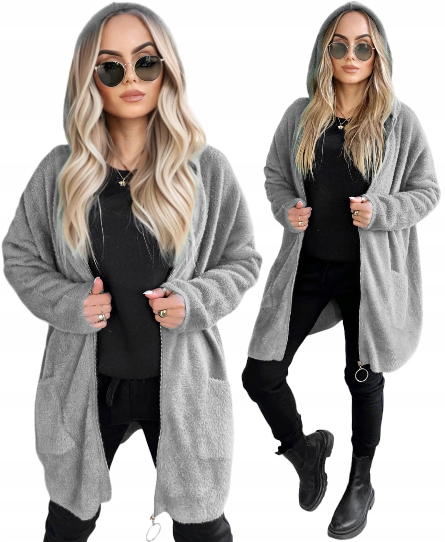 Dlouhý Kardigan dámský svetr alpaka s kapucí na zip