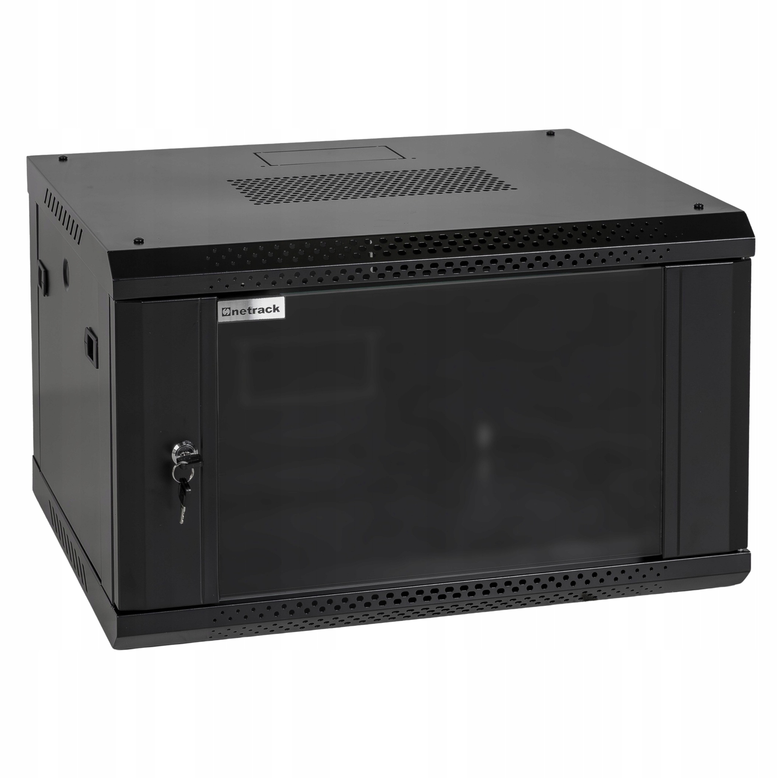 Szafa wisząca RACK 19" 6U, 450mm, Netrack F-Line, czarna drzwi szklane, otw
