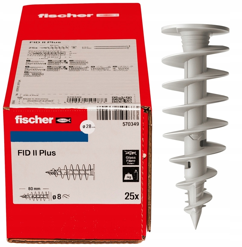 Ślimak do styropianu Wzmocniony Kołek Fischer Fid II Plus 80 mm 25 sztuk