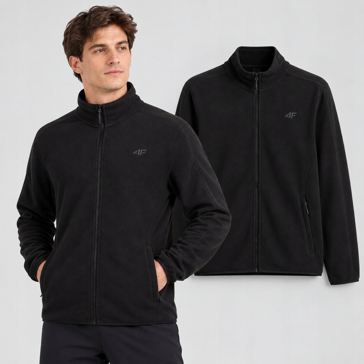 Polar Męski 4F Plus Size Rozpinany ze Stójką Mikropolar Czarny Rozmiar 4XL