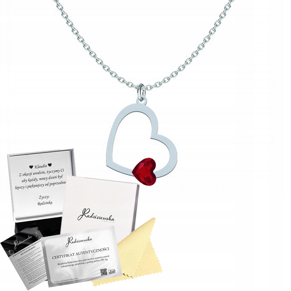 Stříbrný náhrdelník se srdcem Křišťál Řetízek Den žen Přání Bonus