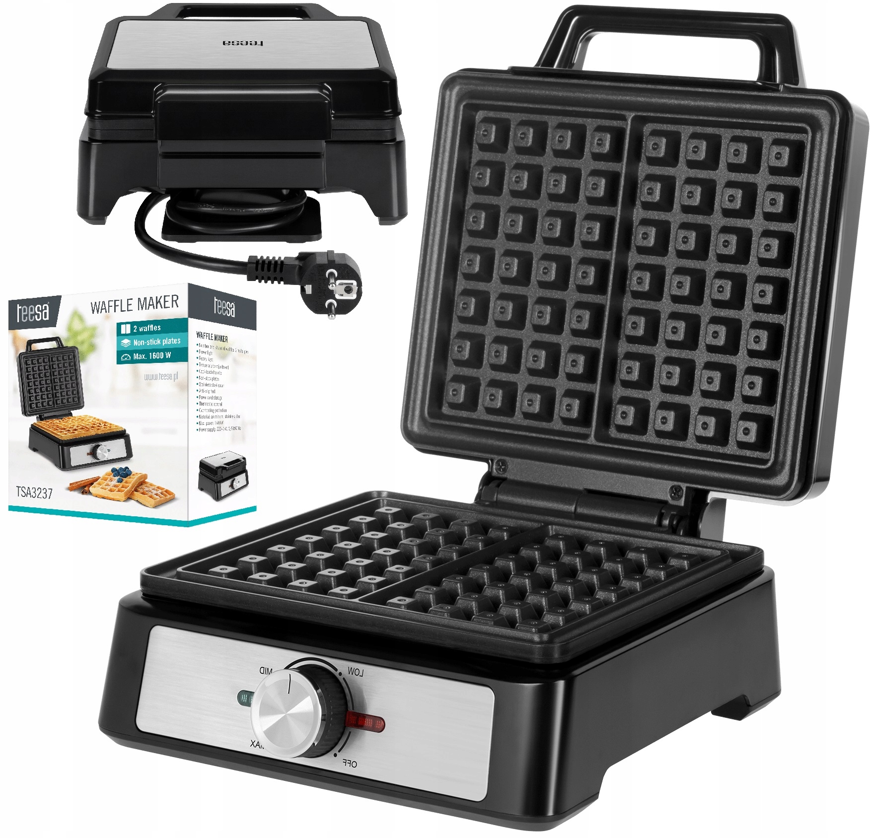 Gofrownica 2 gofry 1600W inox regulacja mocy Teesa