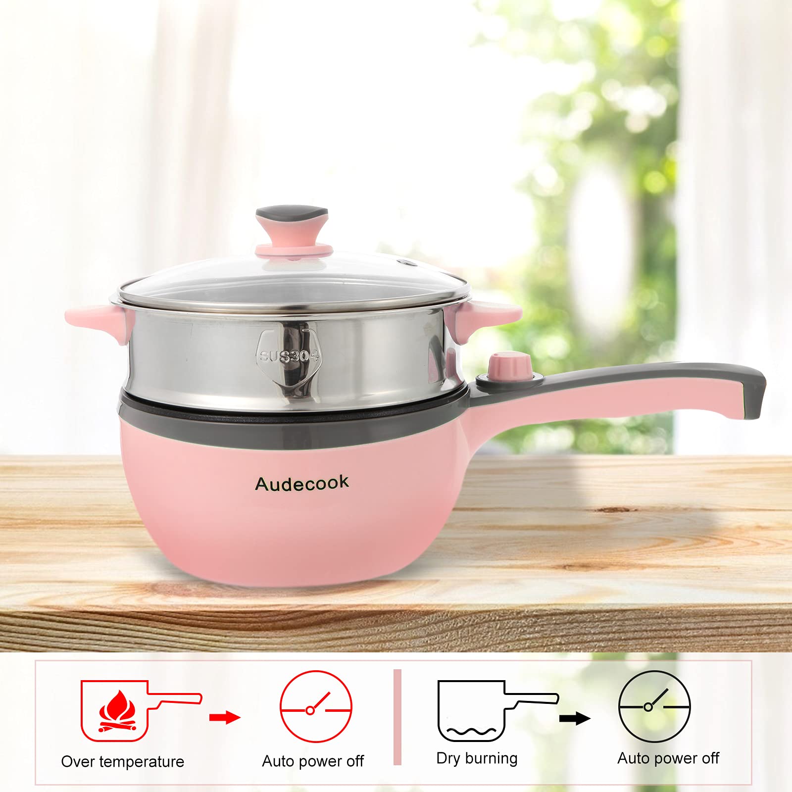 AUDECOOK Elektryczny Garnek 1,5L z Parowarem Antyadhezyjny Multicooker — miniatura 4