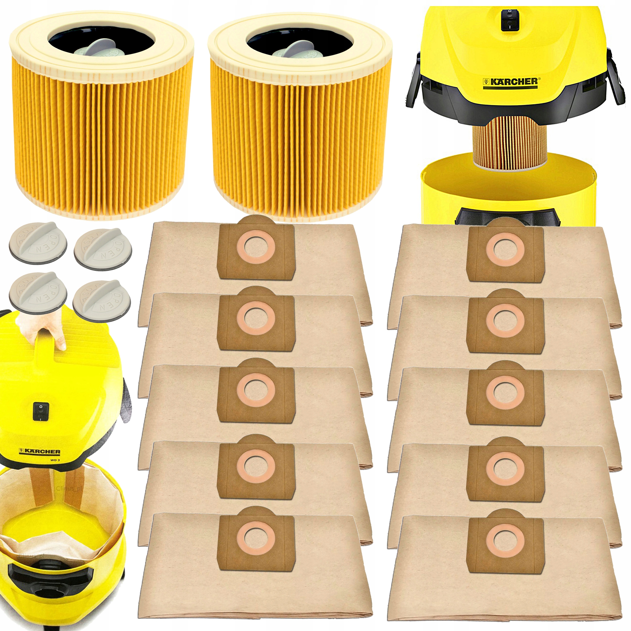 

10x Worki 2x Filtr Do Odkurzacza Karcher WD3 200