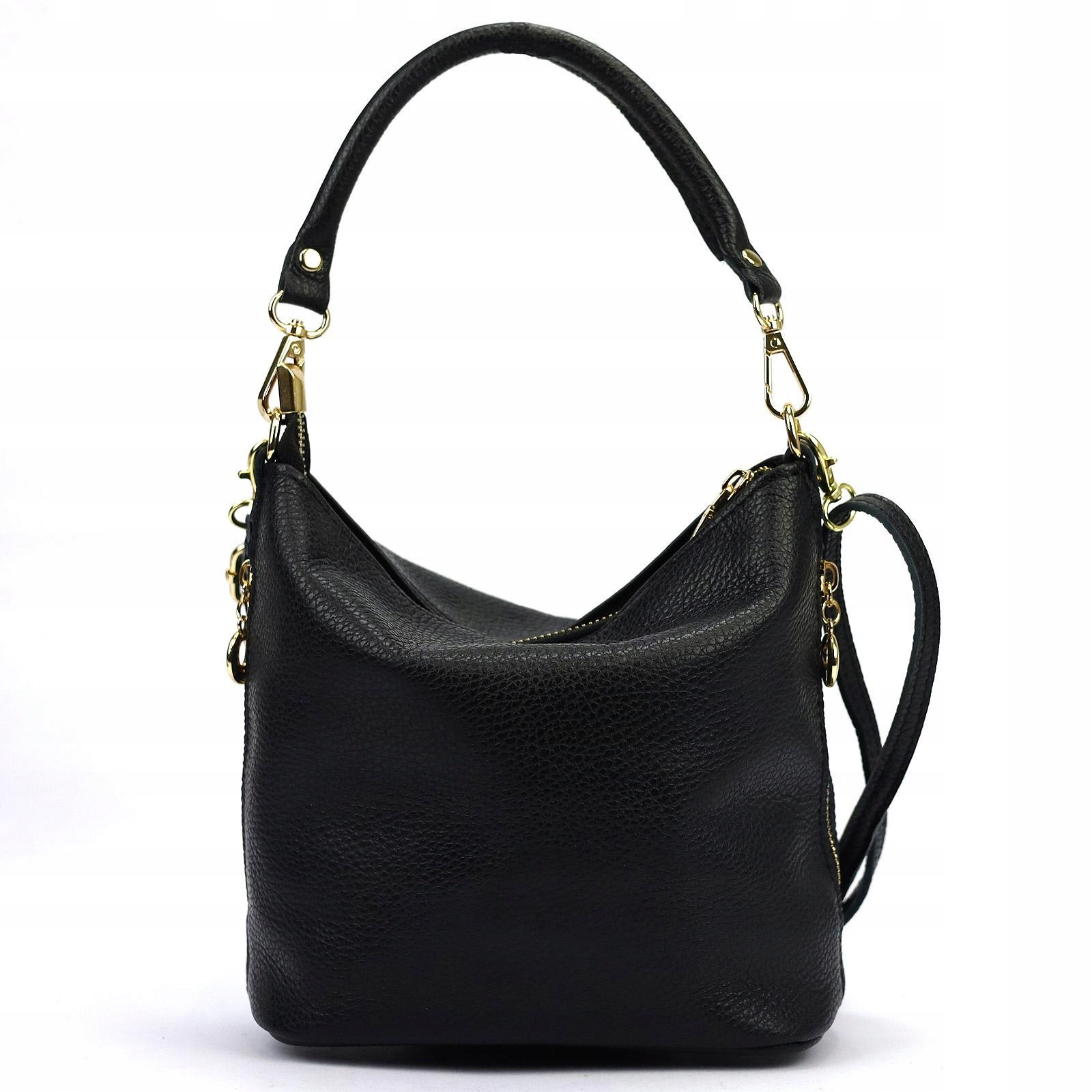 Torebka skórzana damska na ramię klasyczna crossbody Patrizia Gold czarna