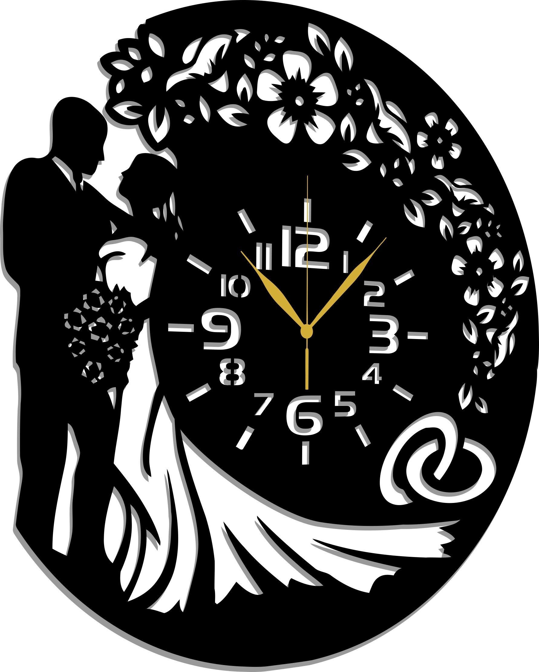 Hodiny Pro Mladý Novomanželský Pár Svatební Hostina Dárek 60 CM 3D