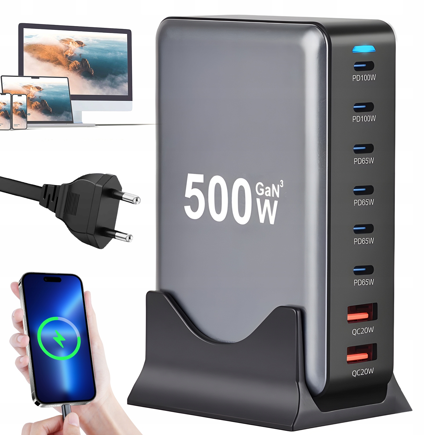 Víceportová Nabíjecí Stanice Rychlonabíječka 500W 6X Usb-c Typ C 2X Usb-a