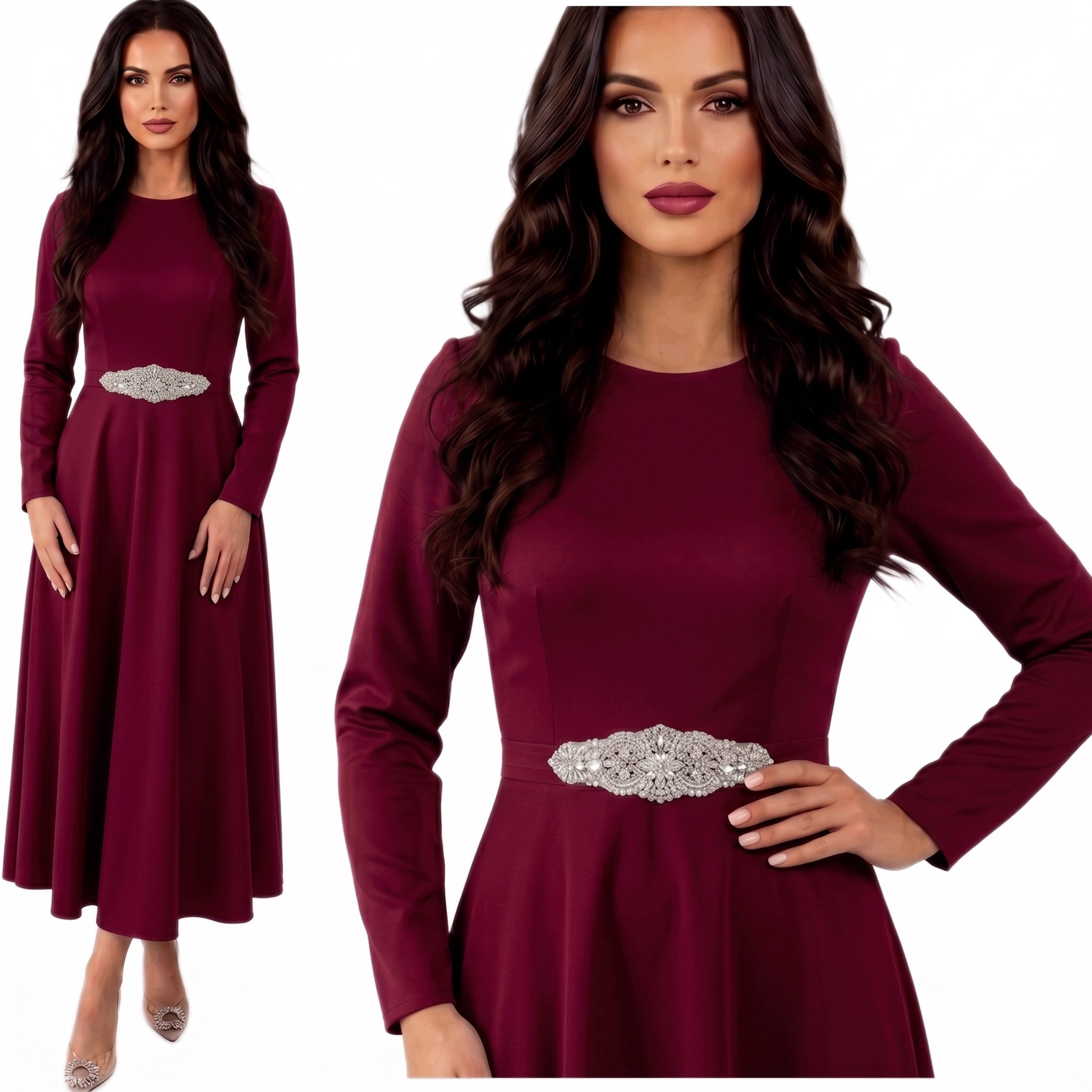 Šaty Večerní Elegantní Svatební Hostina Dámská Rozšířená Bordó Bordo 4XL