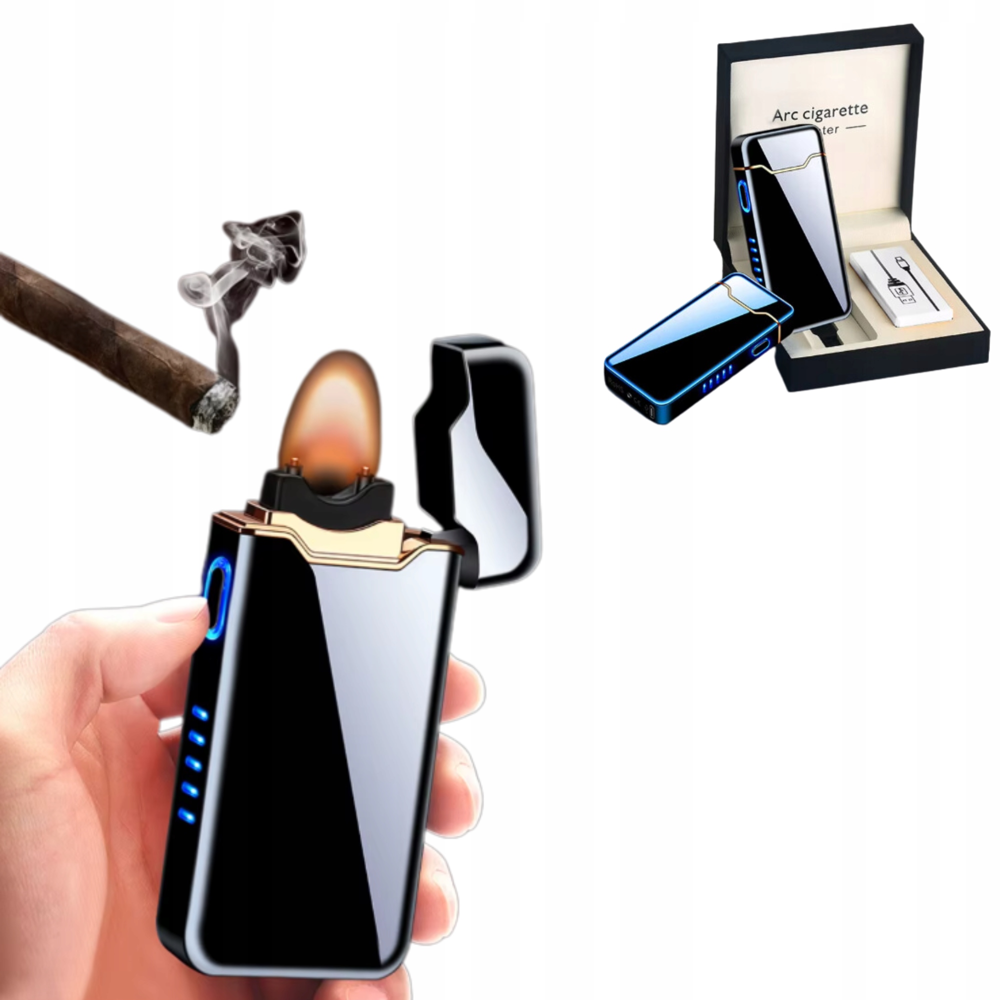 Zapalovač Plazmový Černý Velký Usb Elektrický Dárek Krabička Elegantní