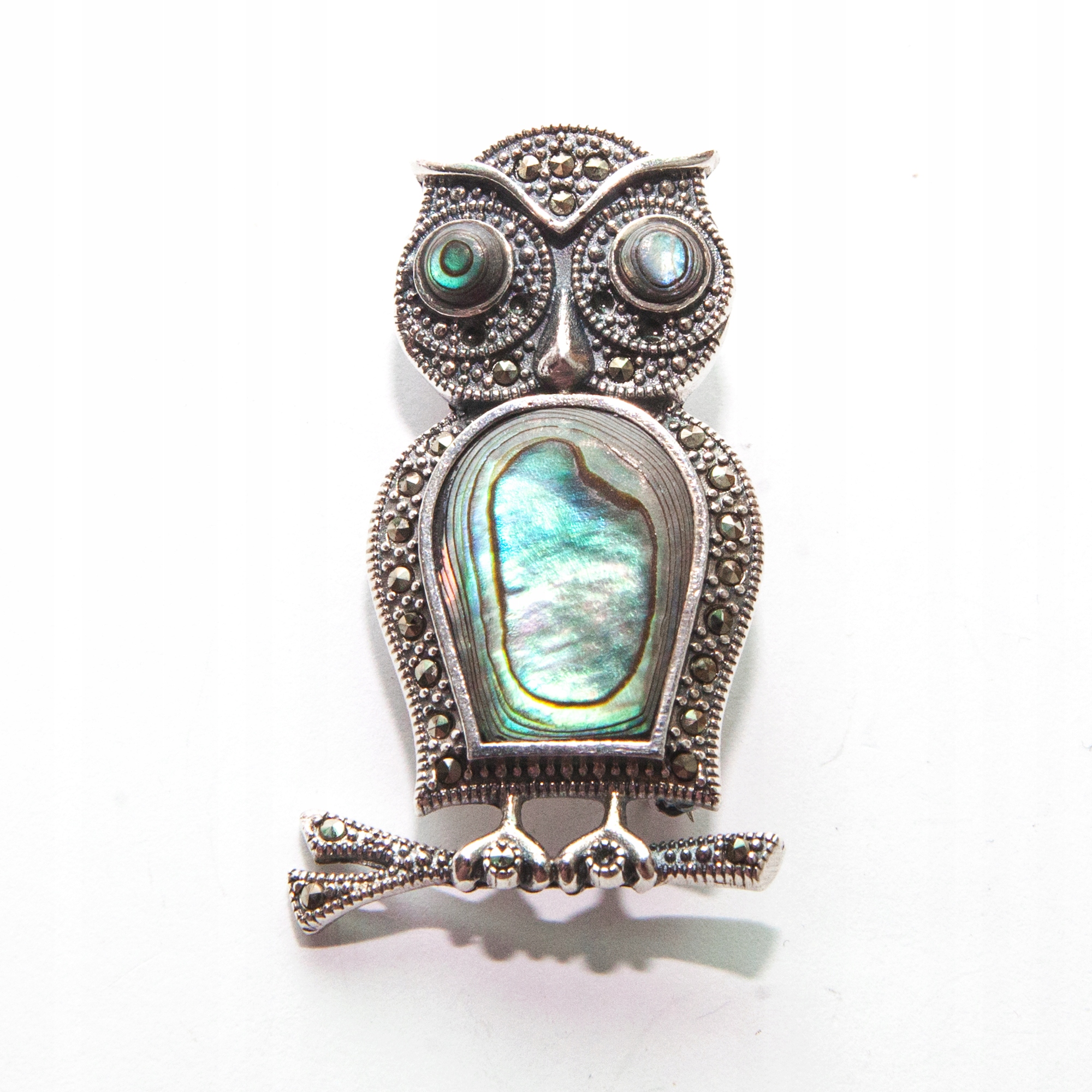Stříbrná brož s markýzami sova stříbro 925