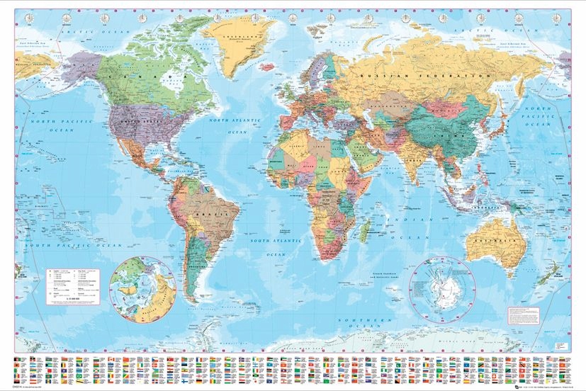 

Polityczna Mapa Świata i Flagi plakat 91,5x61 cm